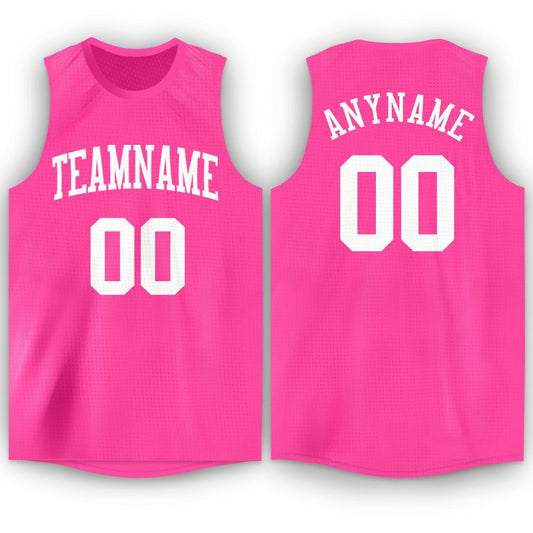 Custom Pink White Round Neck Basketball Jersey - Main View