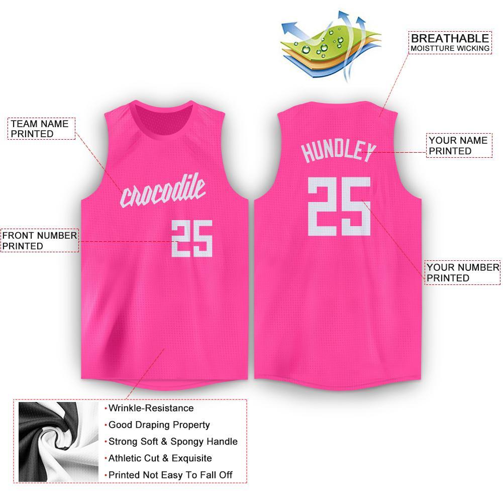 Custom Pink White Round Neck Basketball Jersey view 2