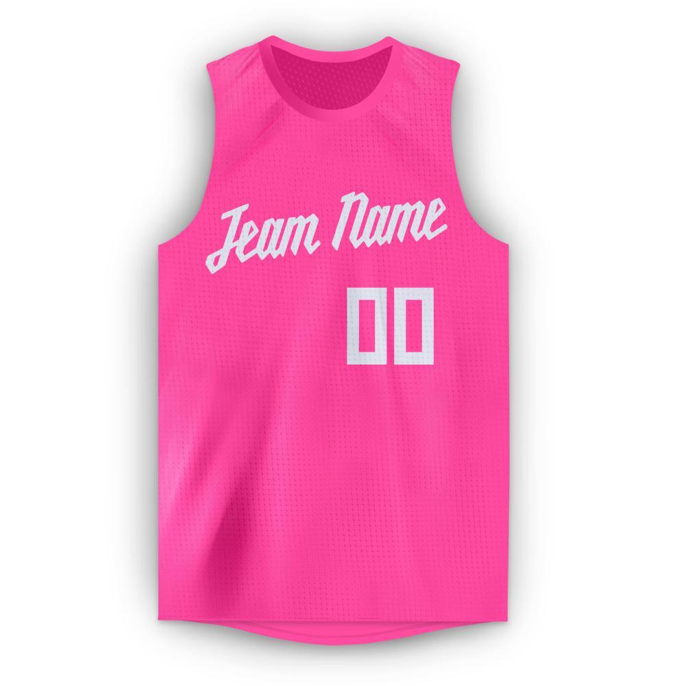 Custom Pink White Round Neck Basketball Jersey view 5
