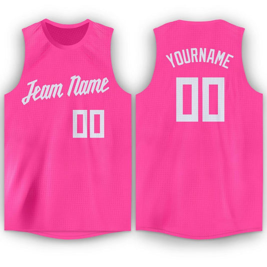 Custom Pink White Round Neck Basketball Jersey - Main View
