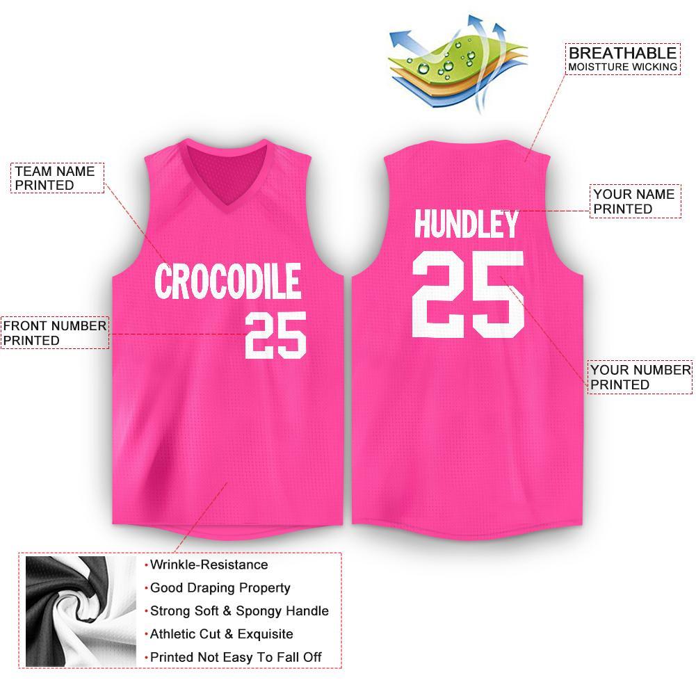 Custom Pink White V-Neck Basketball Jersey view 2