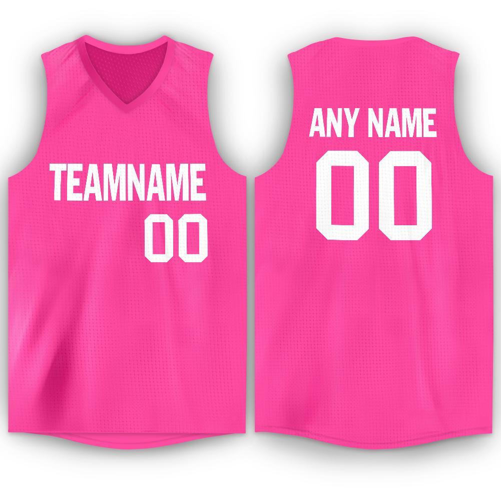 Custom Pink White V-Neck Basketball Jersey - Main View