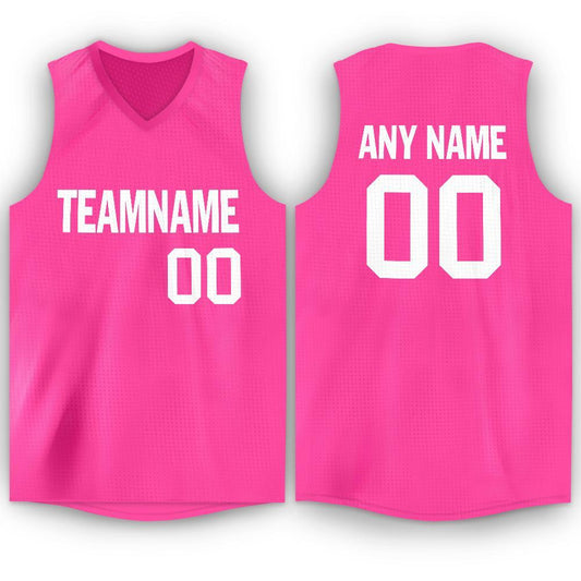 Custom Pink White V-Neck Basketball Jersey - Main View