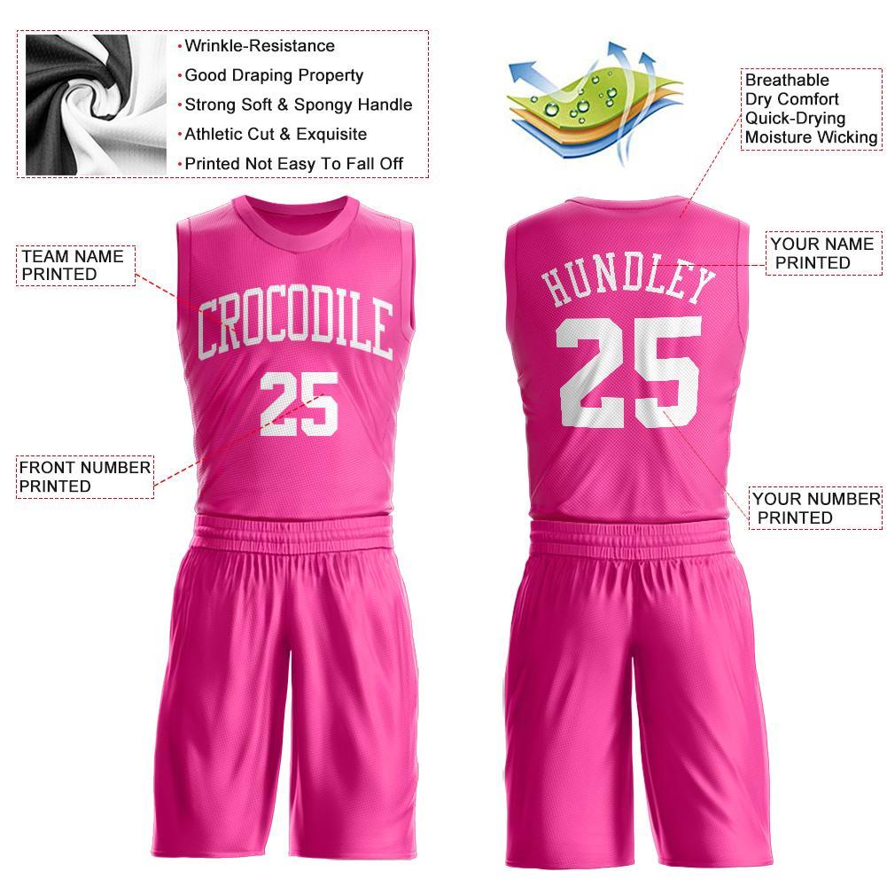 Custom Pink White Round Neck Basketball Uniform Jersey view 3