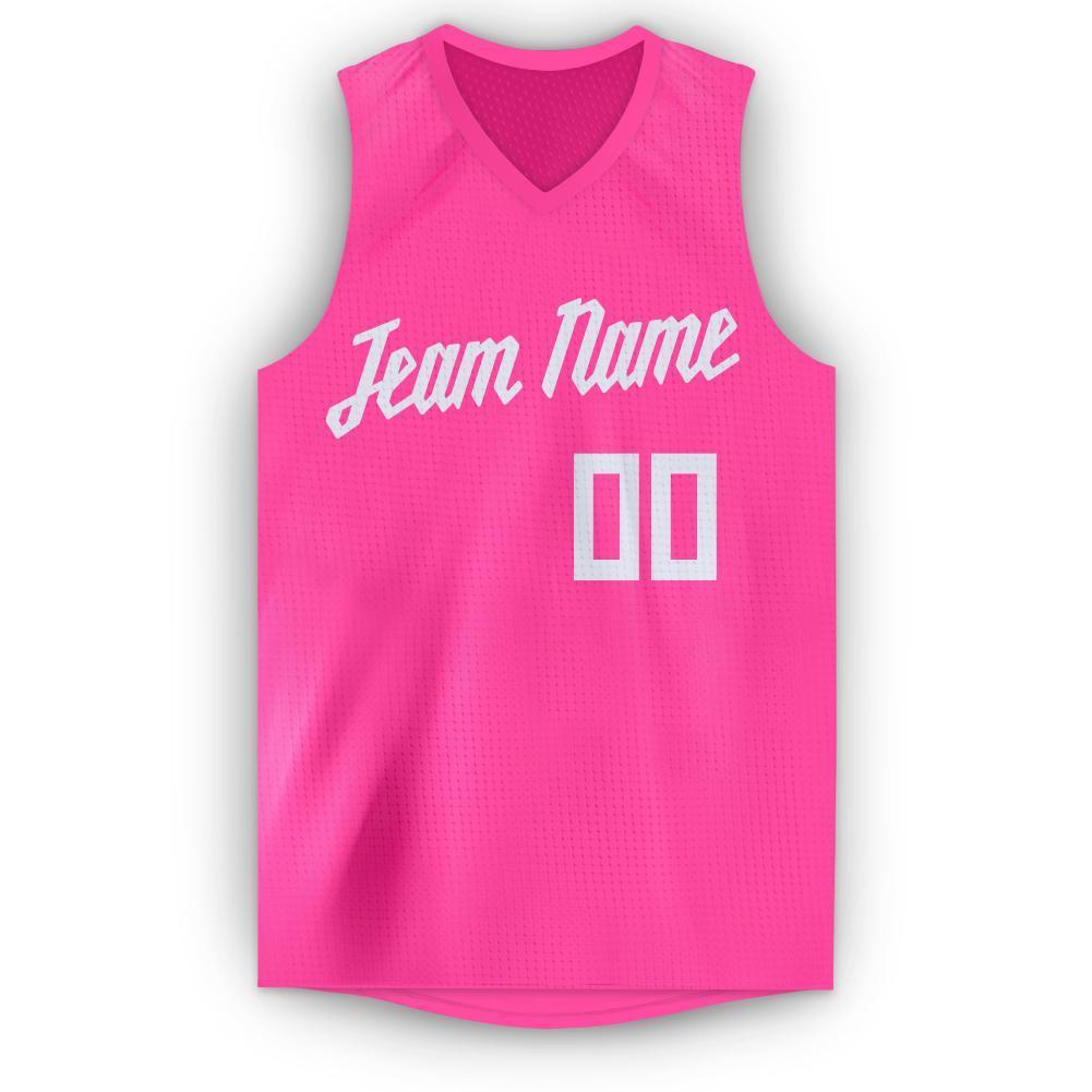 Custom Pink White V-Neck Basketball Jersey view 5