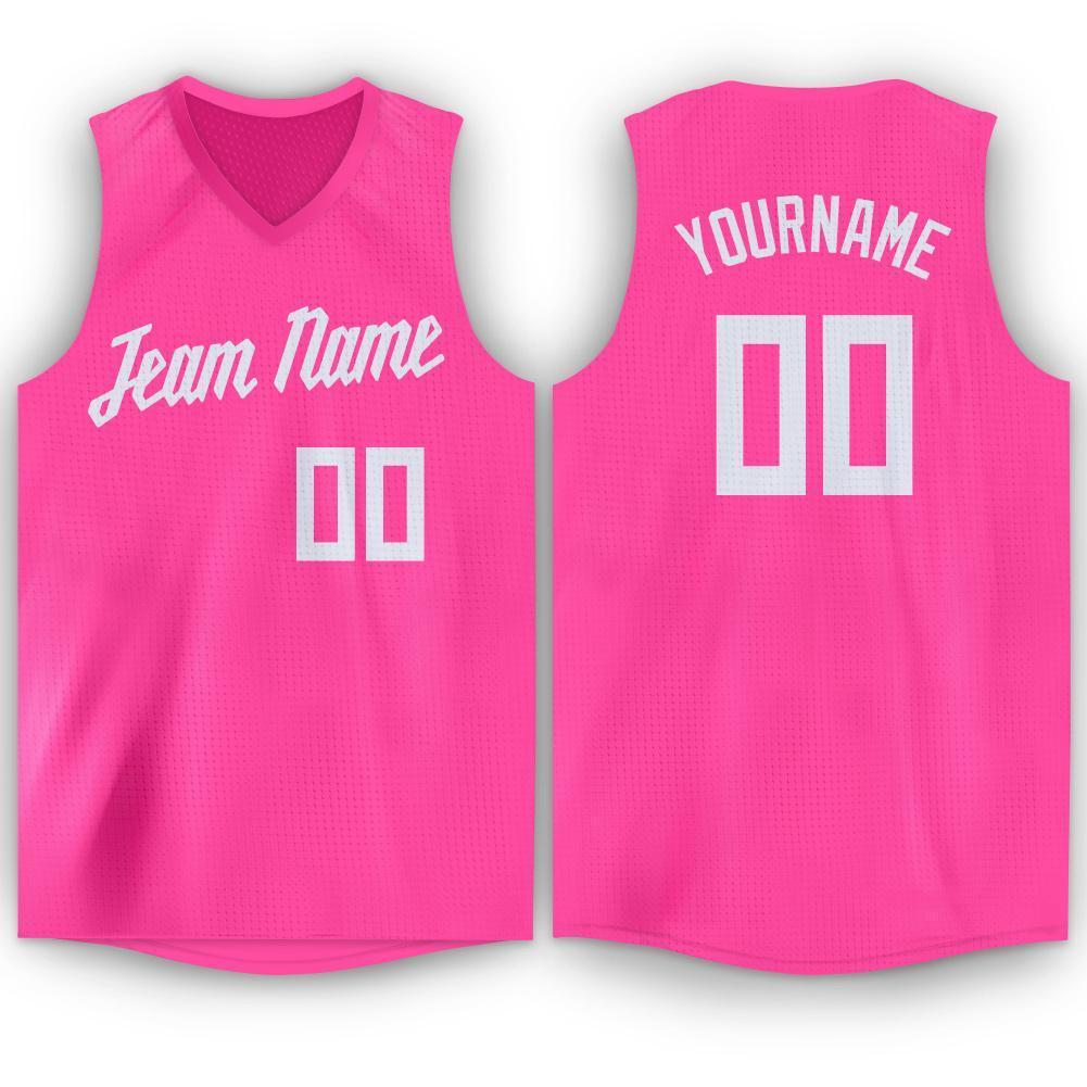 Custom Pink White V-Neck Basketball Jersey - Main View