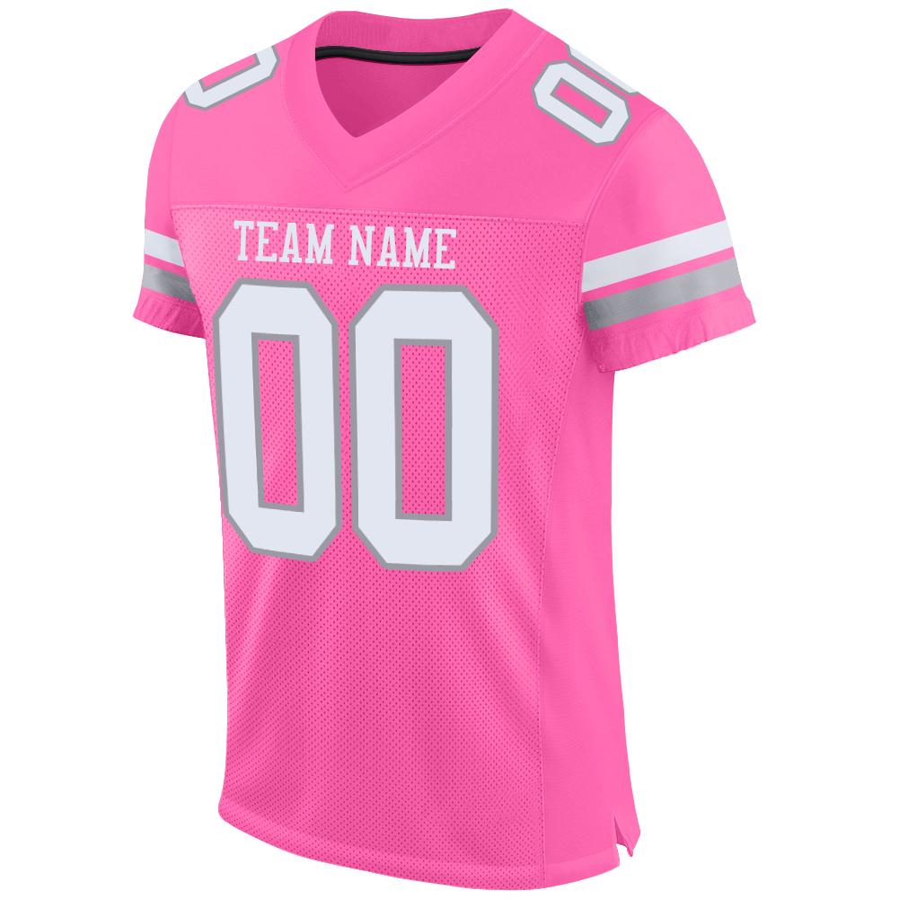 Custom Pink White-Light Gray Mesh Authentic Football Jersey view 2