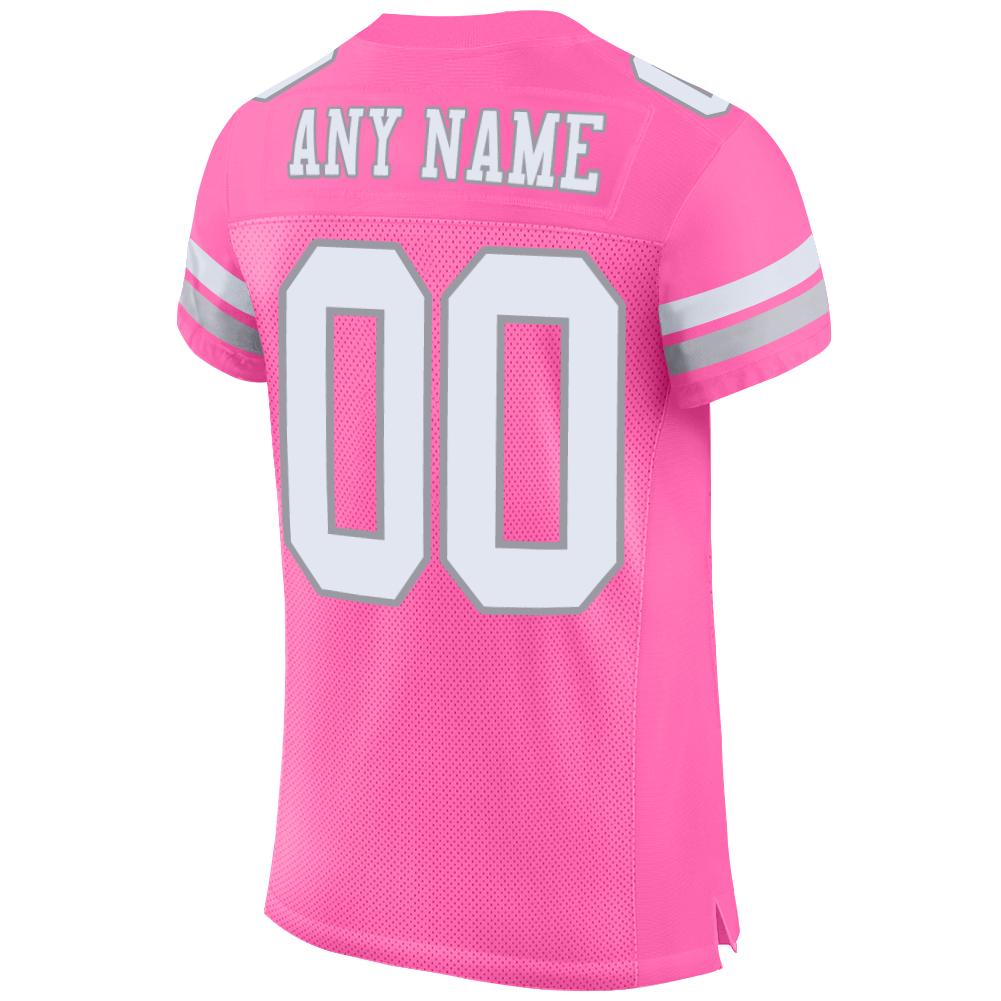Custom Pink White-Light Gray Mesh Authentic Football Jersey view 3