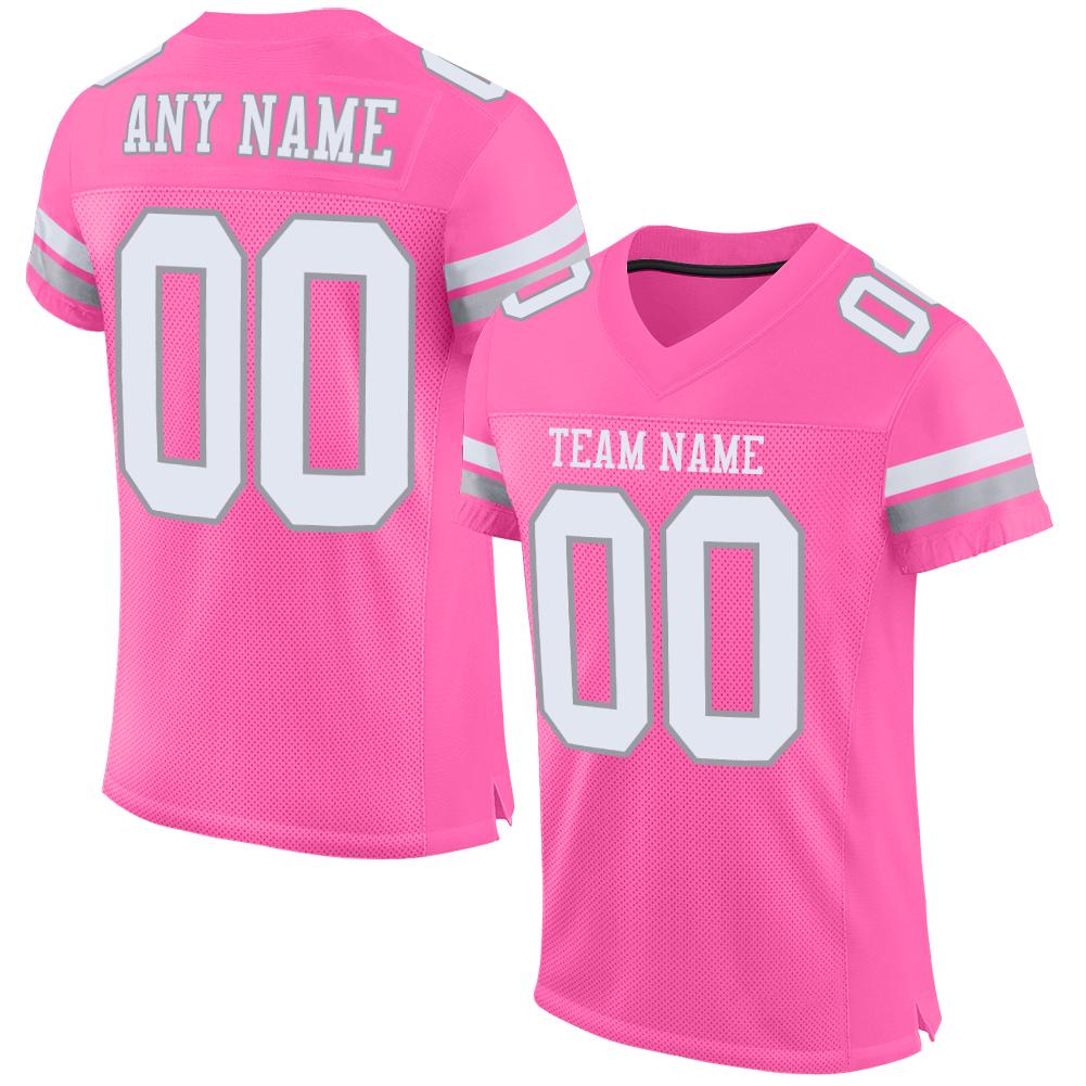 Custom Pink White-Light Gray Mesh Authentic Football Jersey - Main View