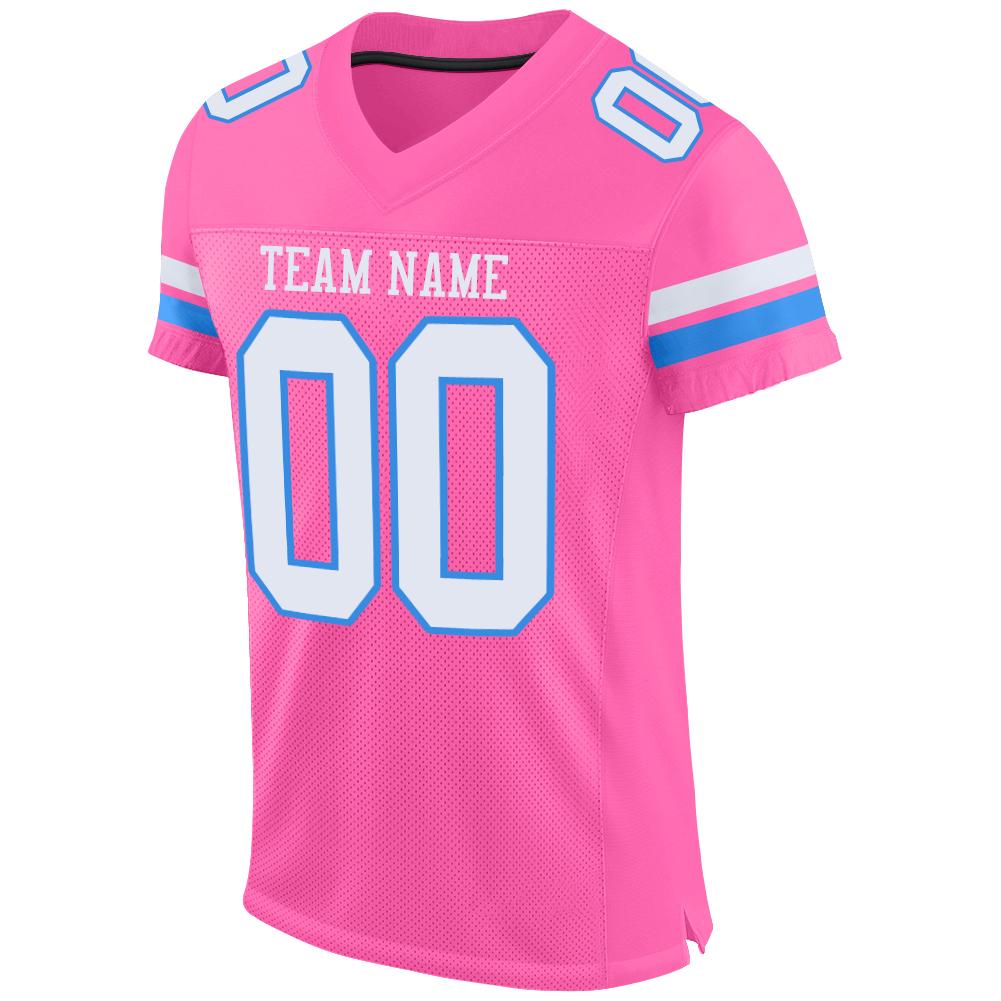 Custom Pink White-Powder Blue Mesh Authentic Football Jersey view 2