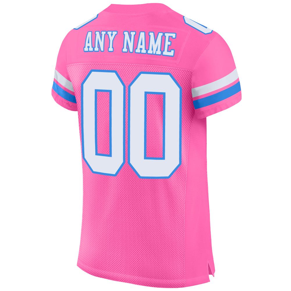 Custom Pink White-Powder Blue Mesh Authentic Football Jersey view 3