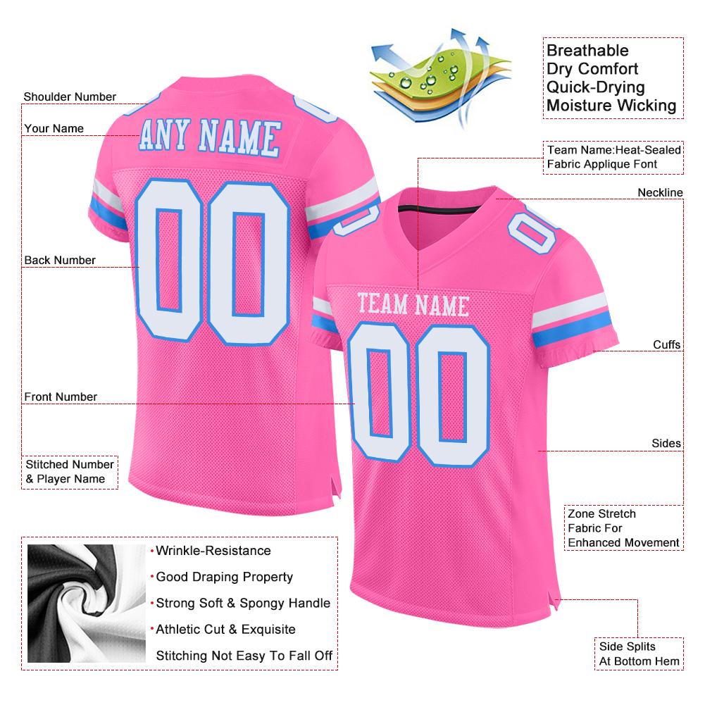 Custom Pink White-Powder Blue Mesh Authentic Football Jersey view 4