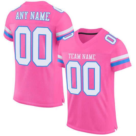 Custom Pink White-Powder Blue Mesh Authentic Football Jersey - Main View