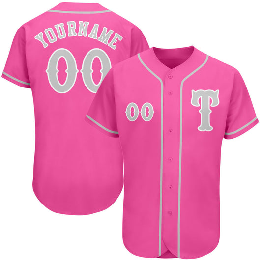 Custom Pink Gray-White Authentic Baseball Jersey - Main View