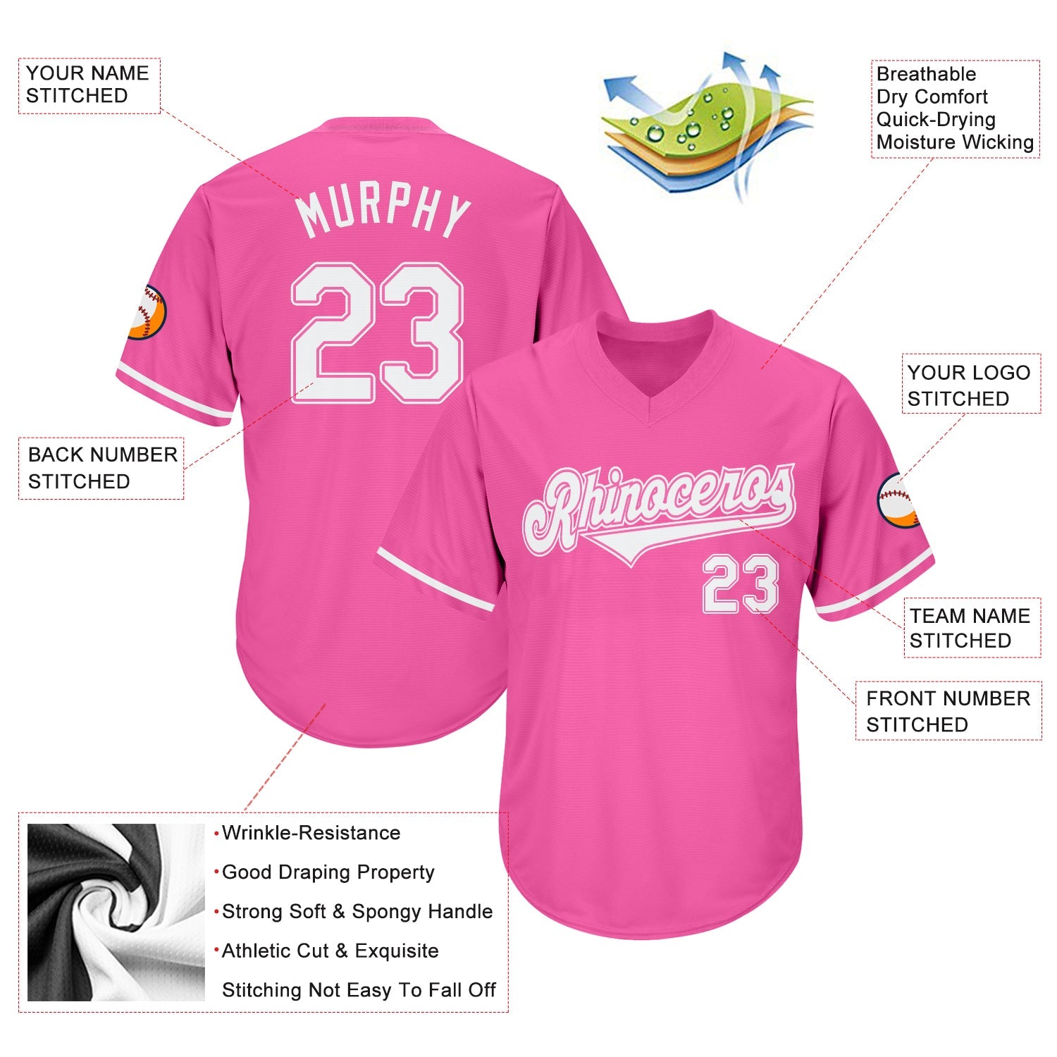Custom Pink White-Pink Authentic Throwback Rib-Knit Baseball Jersey Shirt view 4