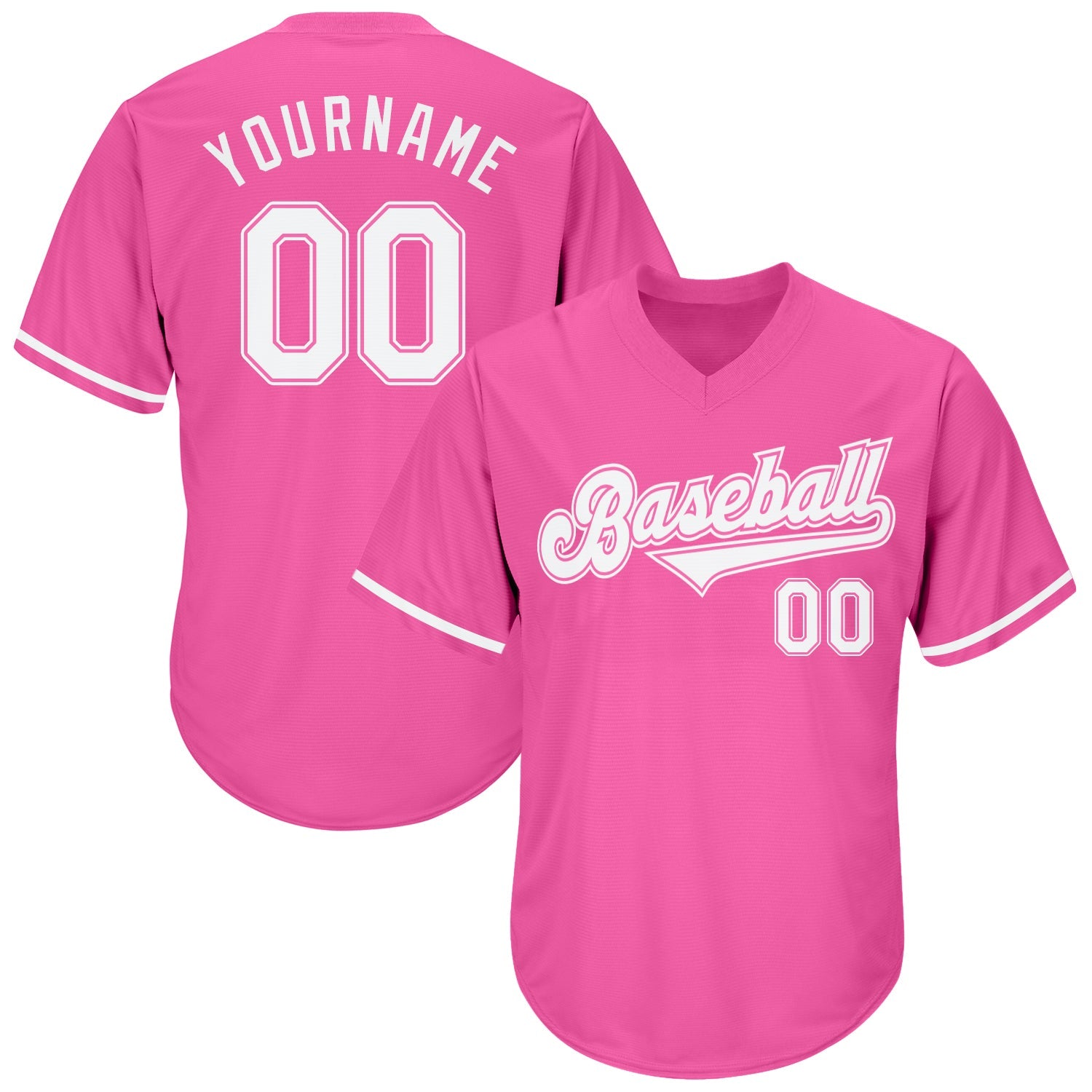 Custom Pink White-Pink Authentic Throwback Rib-Knit Baseball Jersey Shirt - Main View