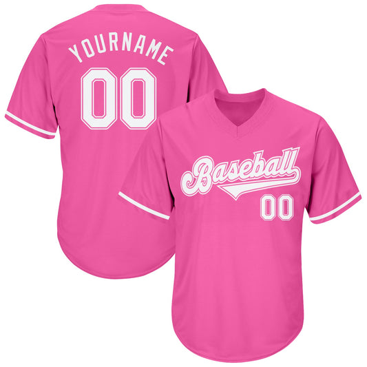 Custom Pink White-Pink Authentic Throwback Rib-Knit Baseball Jersey Shirt - Main View