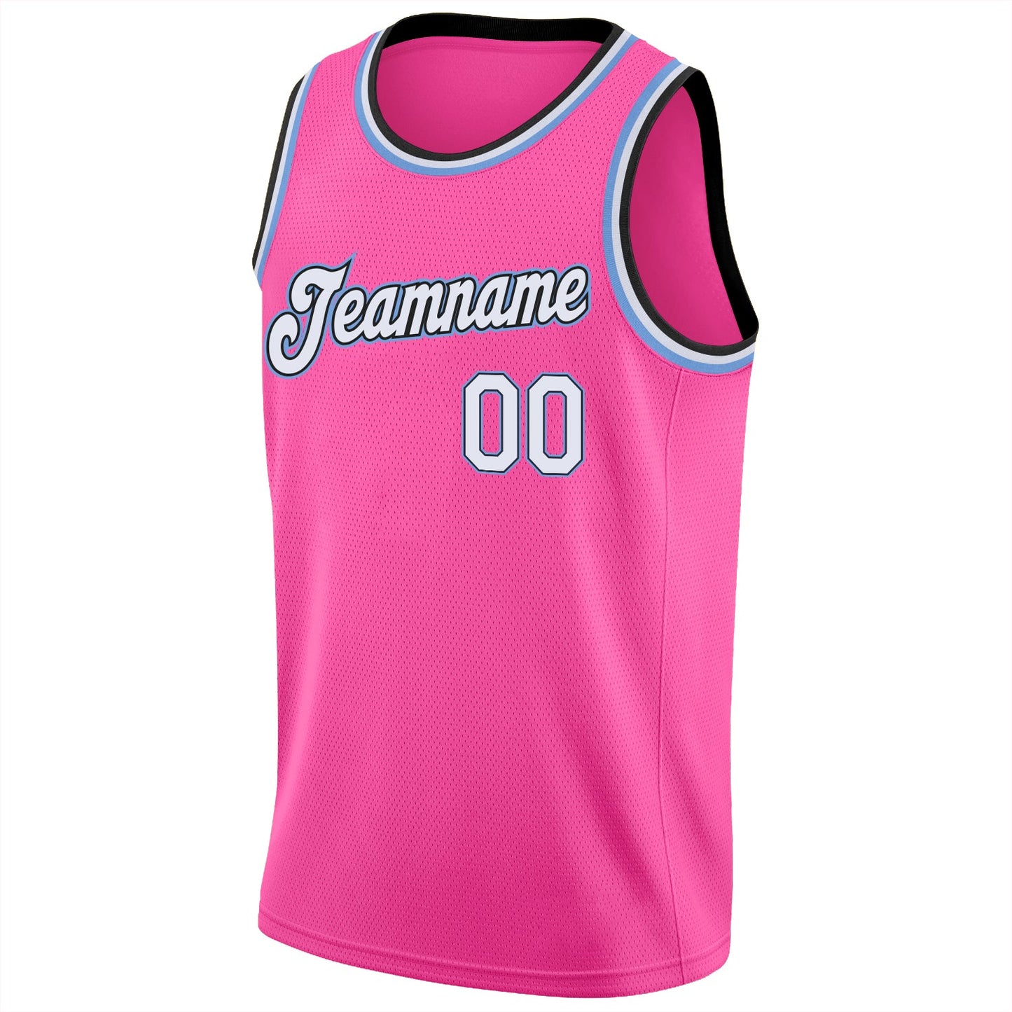Custom Pink White-Light Blue Round Neck Rib-Knit Basketball Jersey view 6