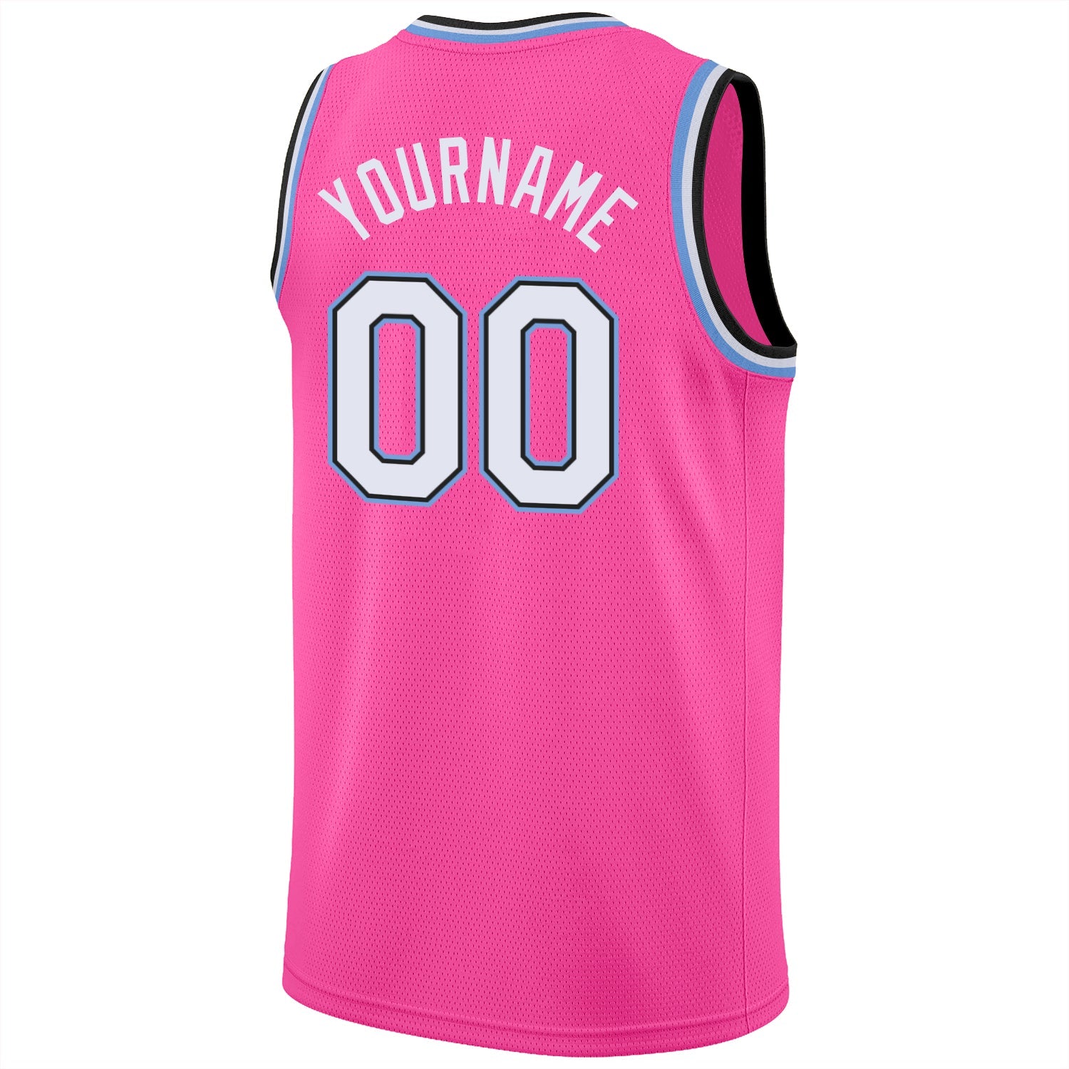 Custom Pink White-Light Blue Round Neck Rib-Knit Basketball Jersey view 7
