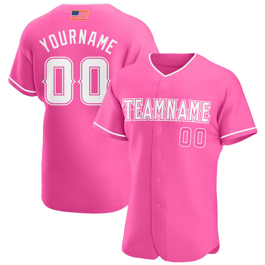 Custom Pink White Authentic American Flag Fashion Baseball Jersey - Main View