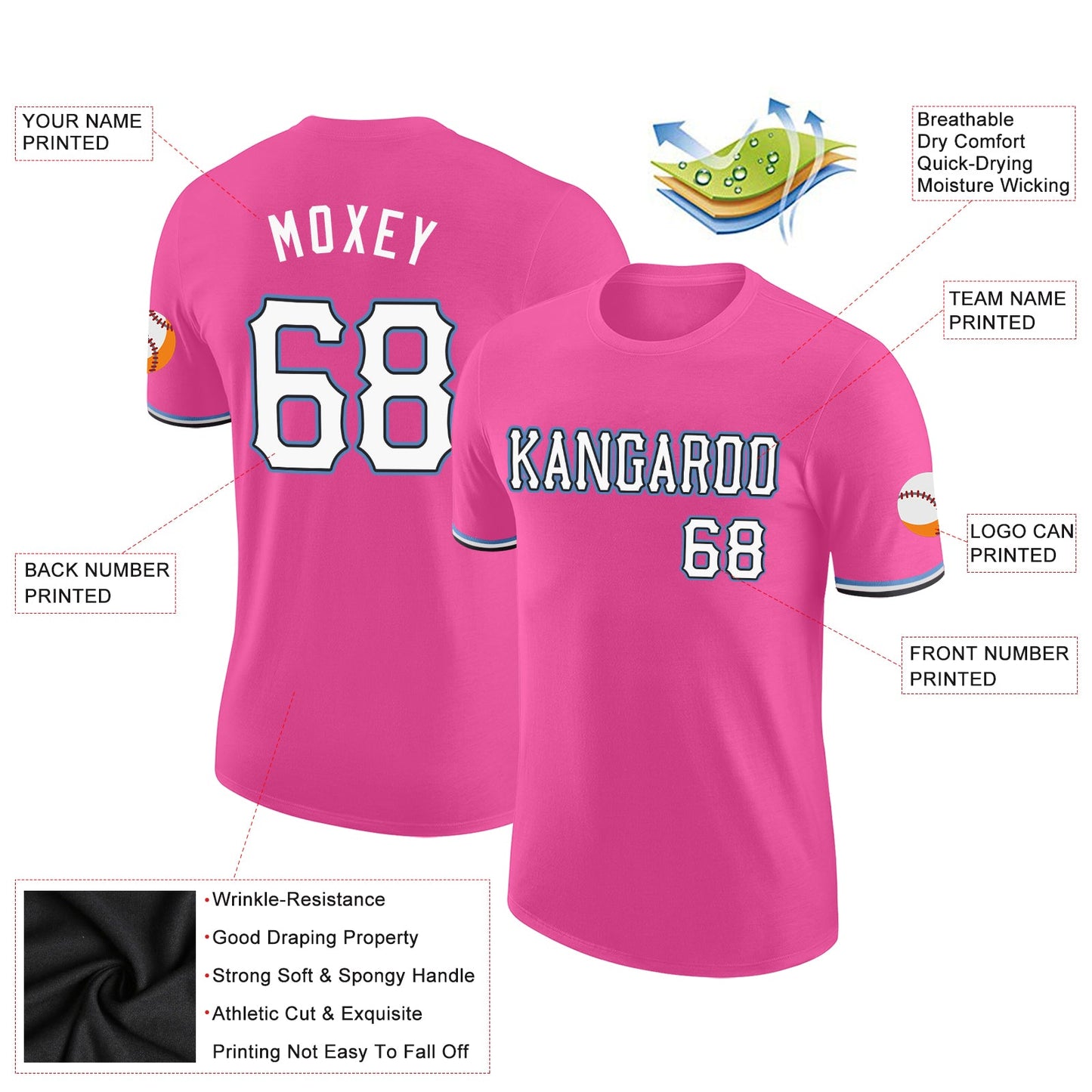 Custom Pink White-Light Blue Performance T-Shirt view 3