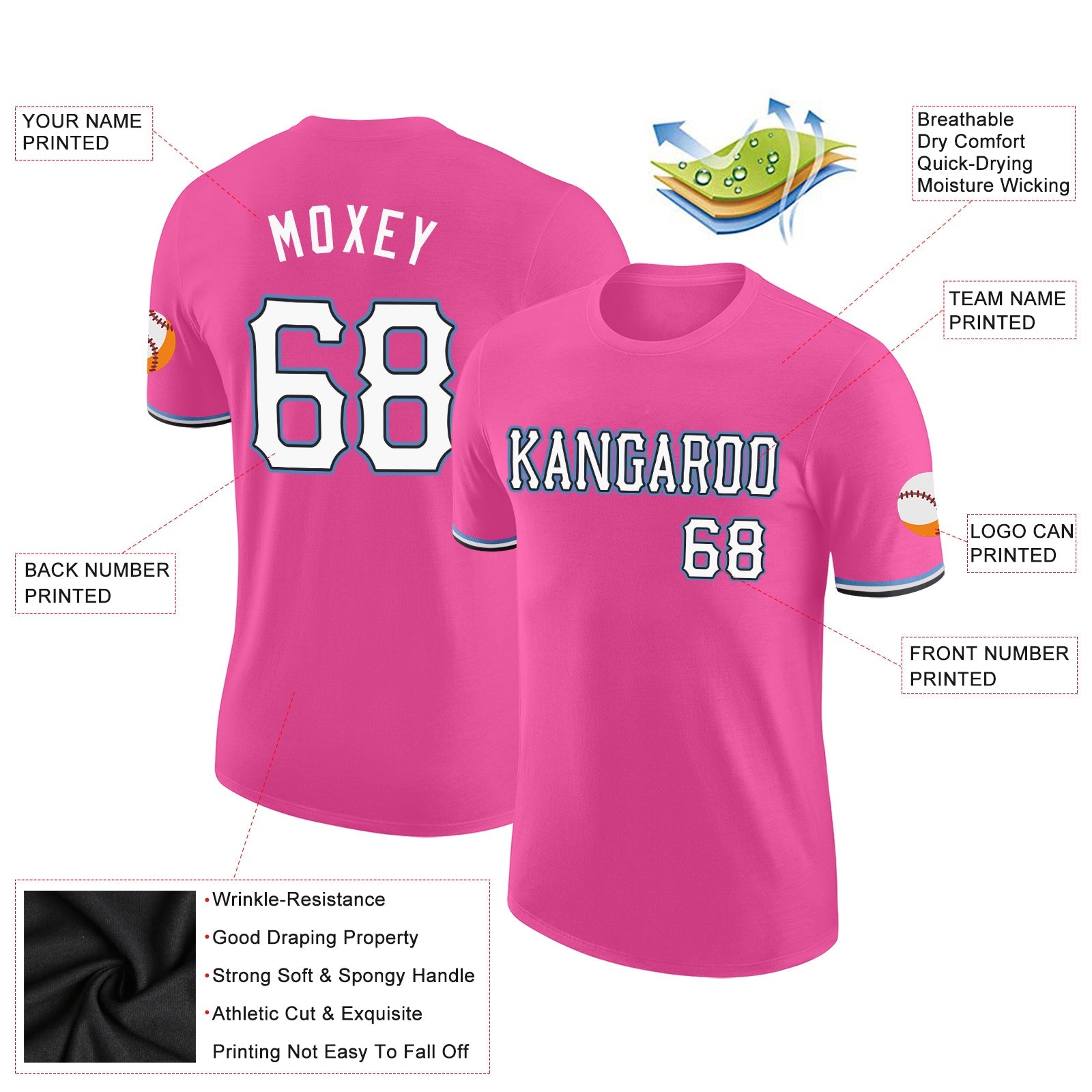 Custom Pink White-Light Blue Performance T-Shirt view 3