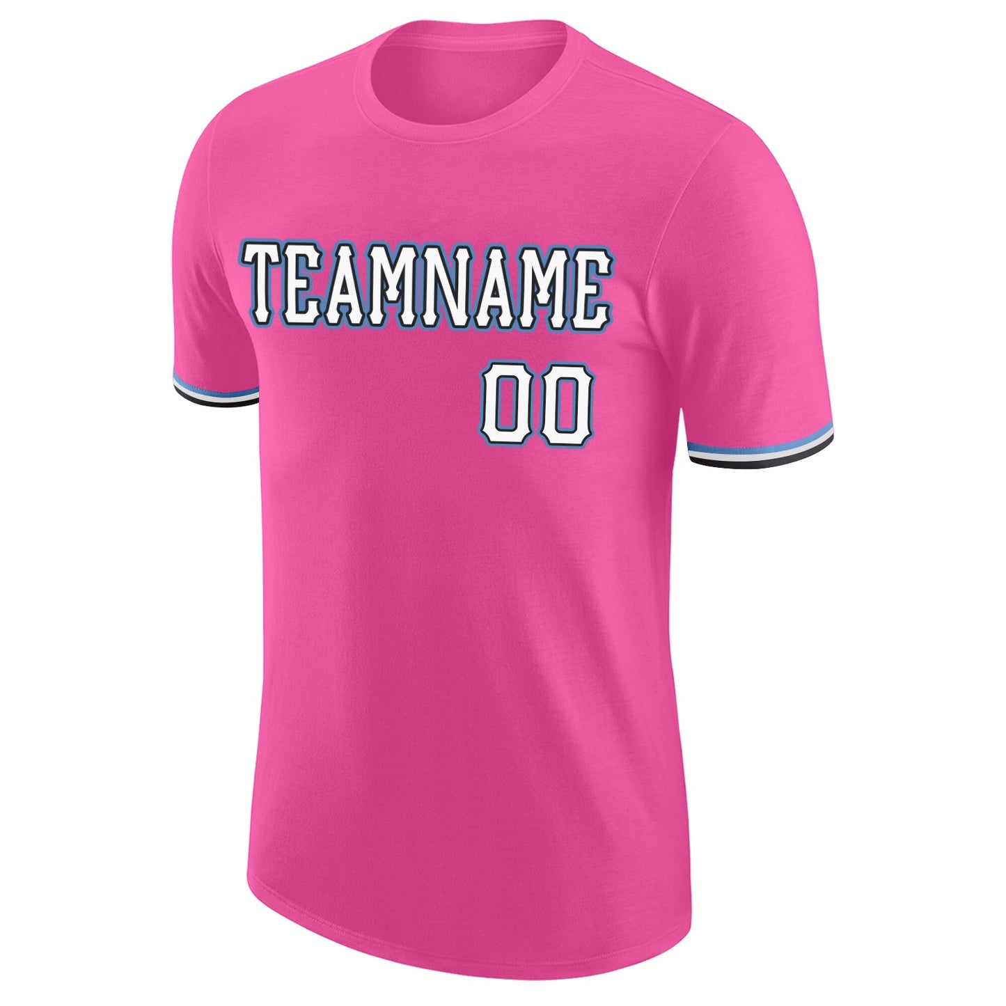 Custom Pink White-Light Blue Performance T-Shirt view 6