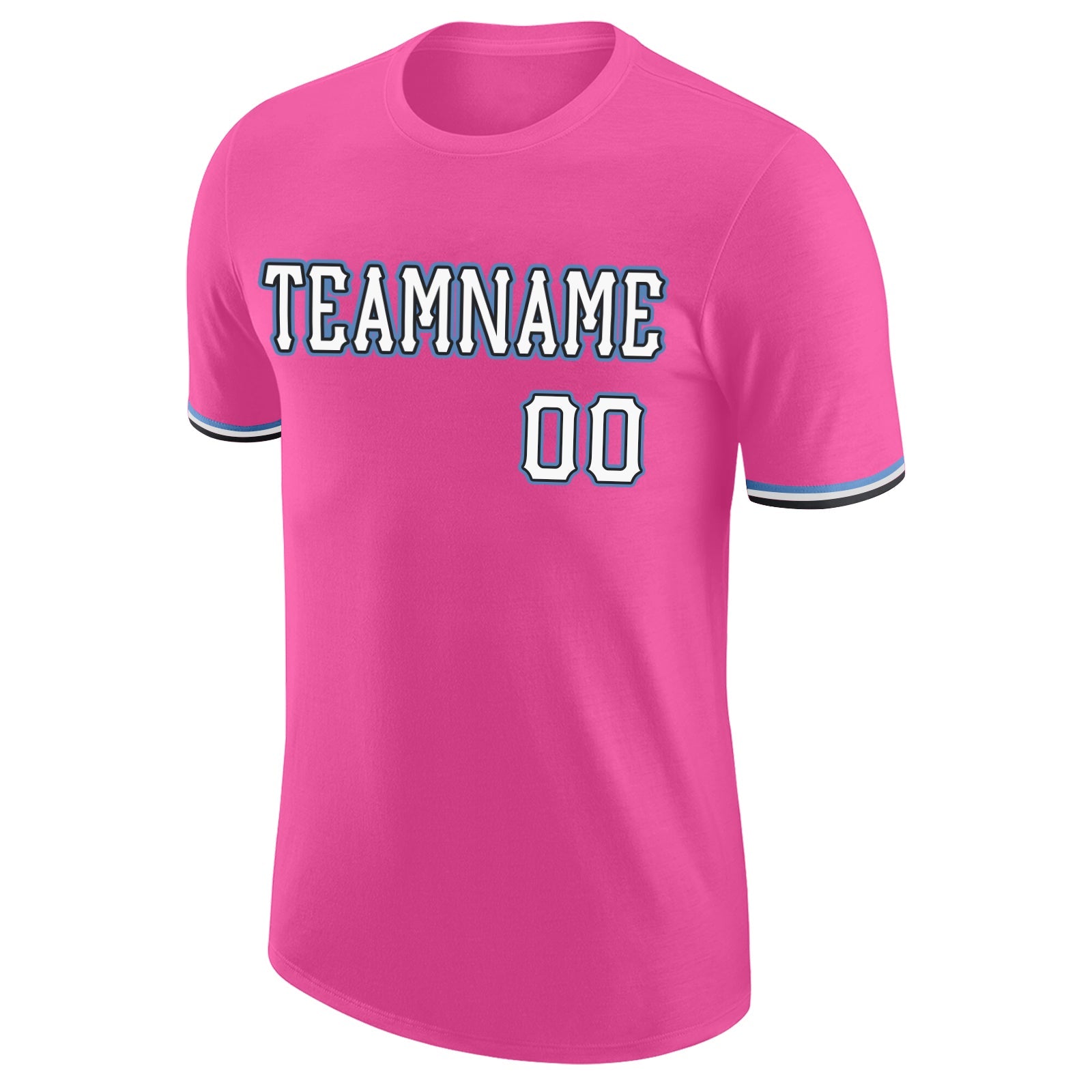 Custom Pink White-Light Blue Performance T-Shirt view 6