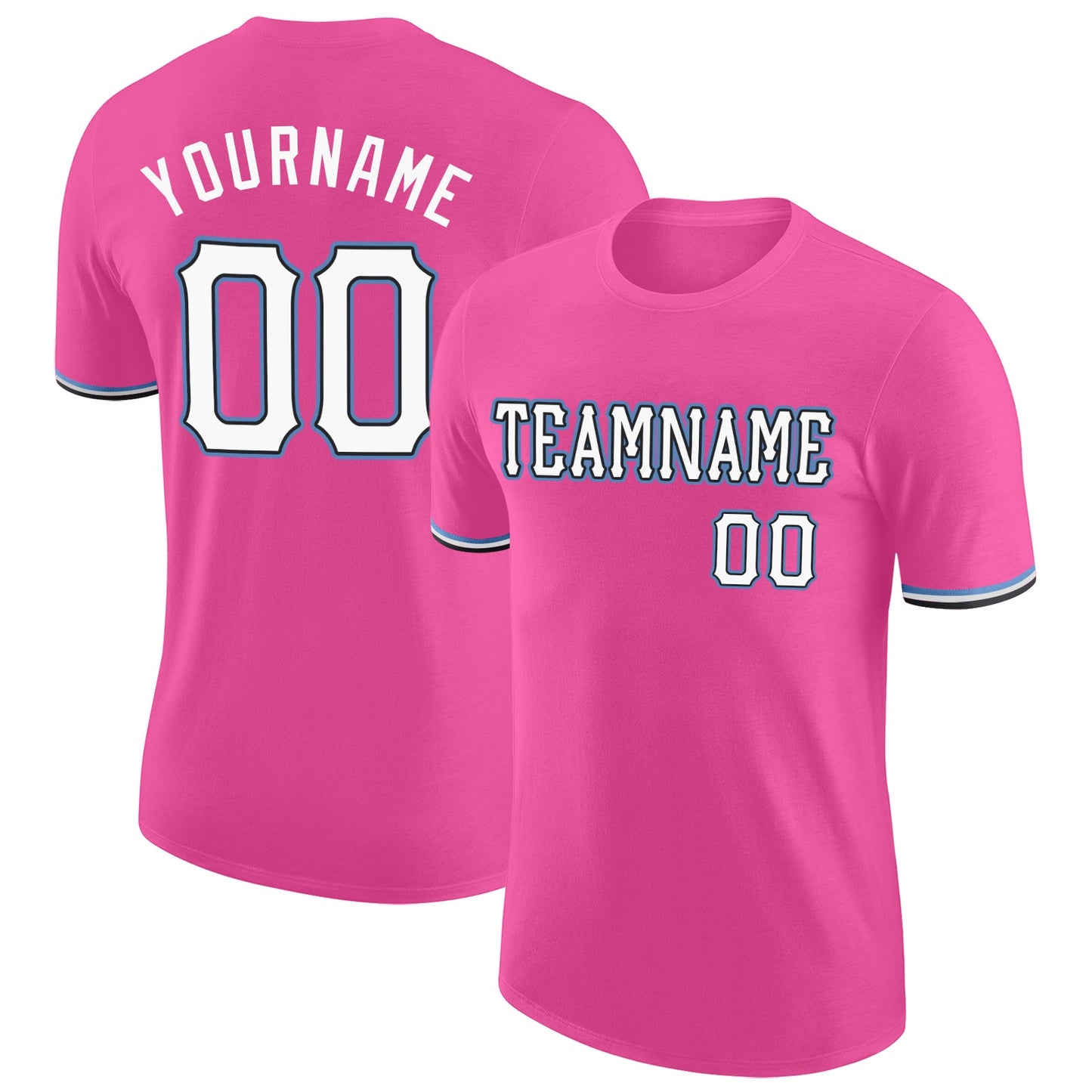 Custom Pink White-Light Blue Performance T-Shirt - Main View