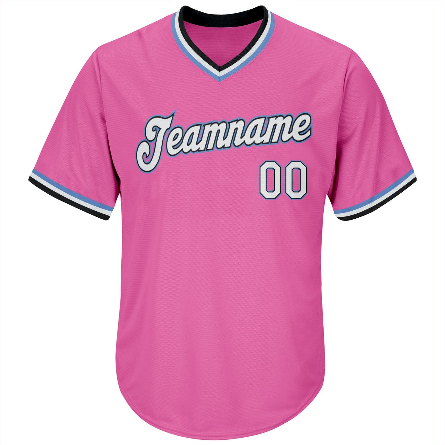 Custom Pink White-Light Blue Authentic Throwback Rib-Knit Baseball Jersey Shirt view 2
