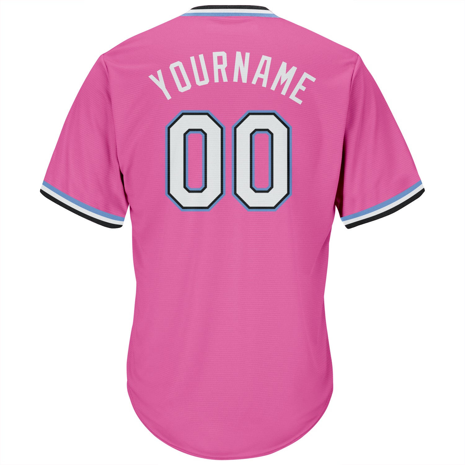 Custom Pink White-Light Blue Authentic Throwback Rib-Knit Baseball Jersey Shirt view 3
