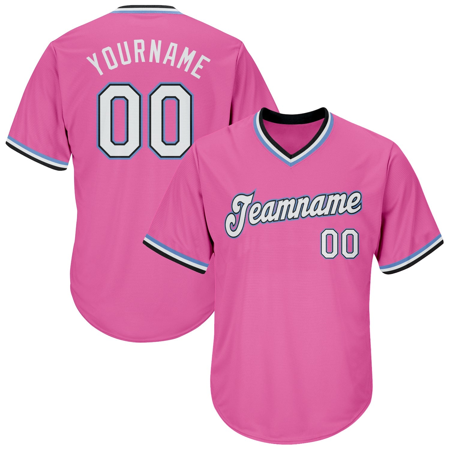 Custom Pink White-Light Blue Authentic Throwback Rib-Knit Baseball Jersey Shirt - Main View