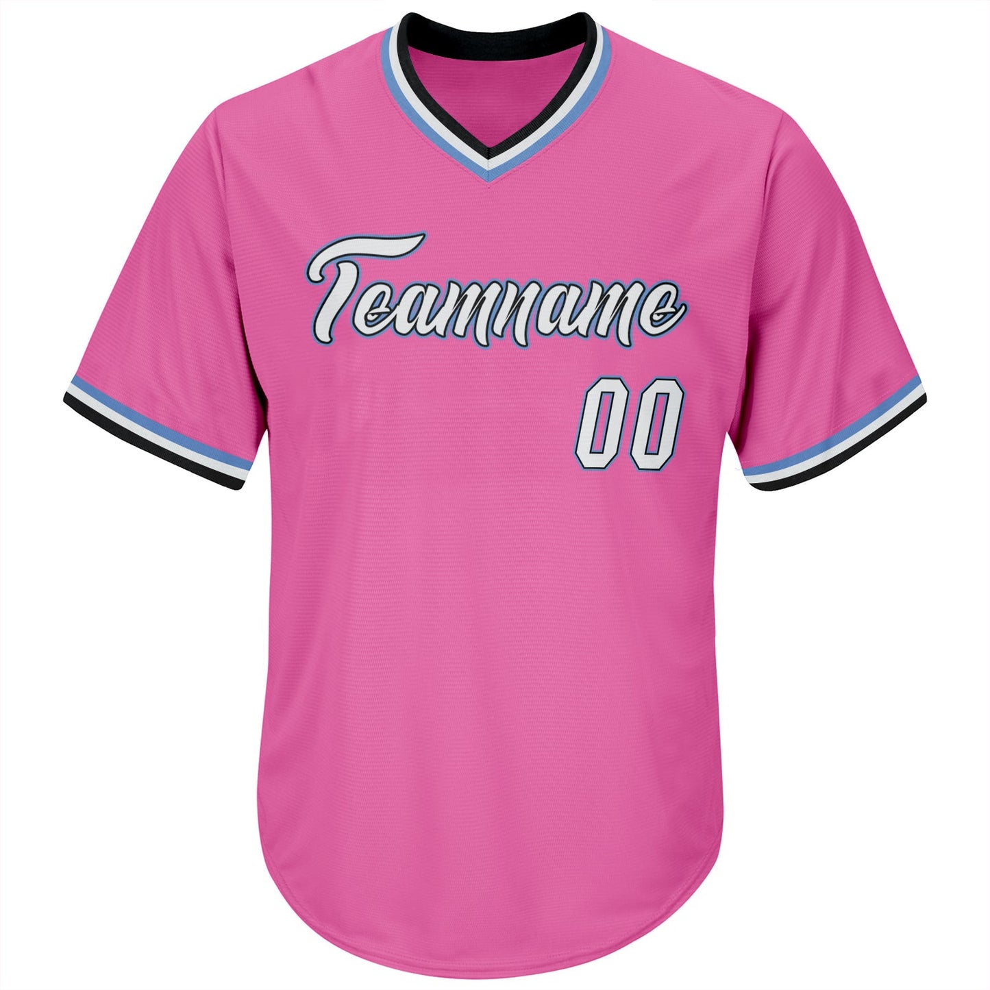Custom Pink White-Light Blue Authentic Throwback Rib-Knit Baseball Jersey Shirt view 2