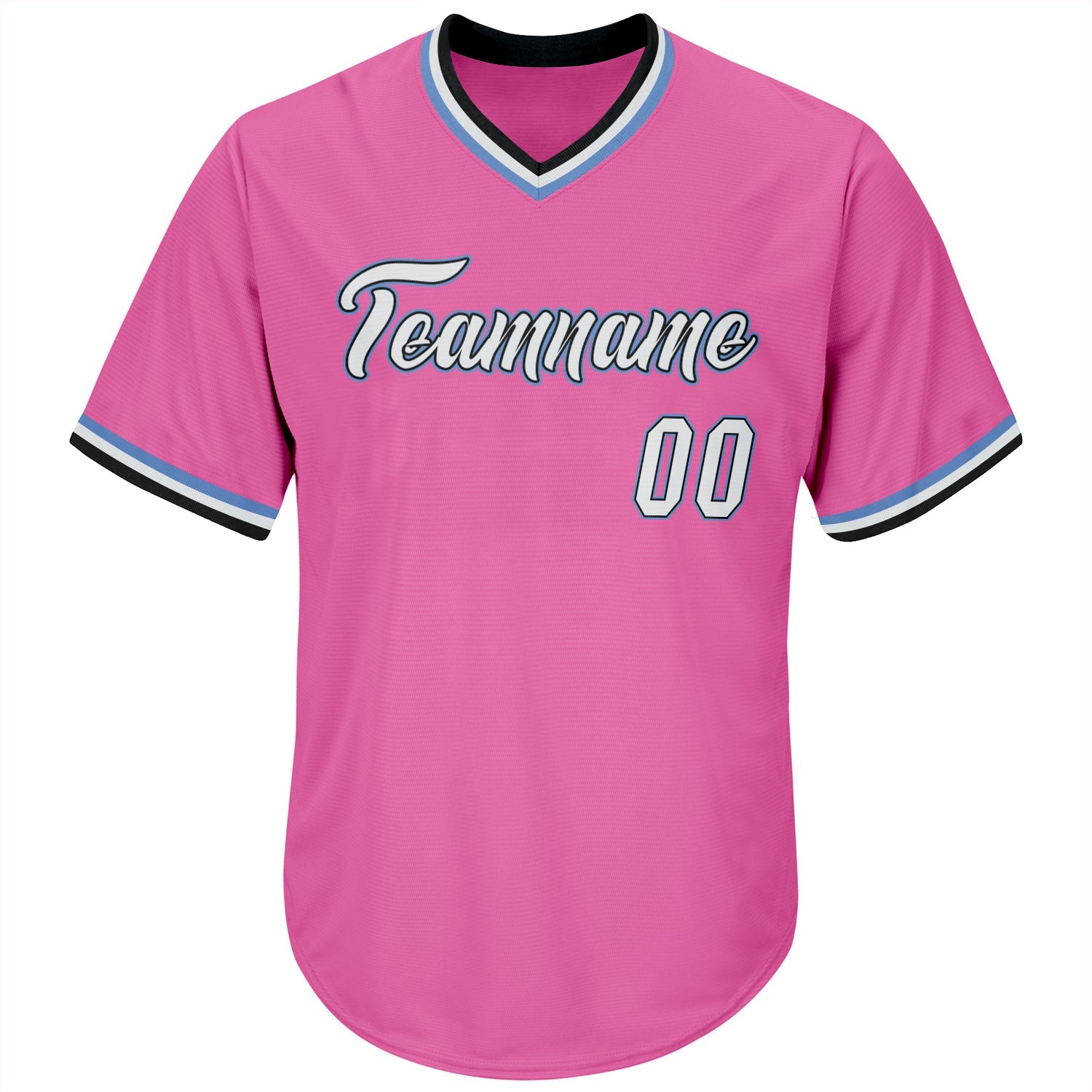 Custom Pink White-Light Blue Authentic Throwback Rib-Knit Baseball Jersey Shirt view 2
