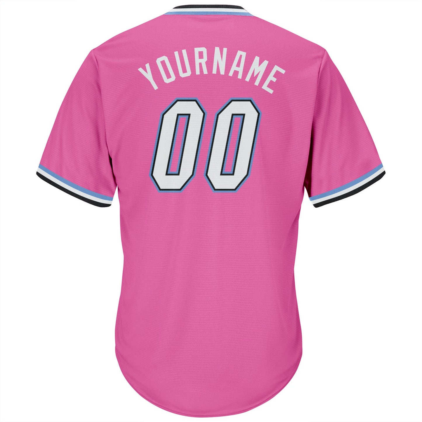 Custom Pink White-Light Blue Authentic Throwback Rib-Knit Baseball Jersey Shirt view 3