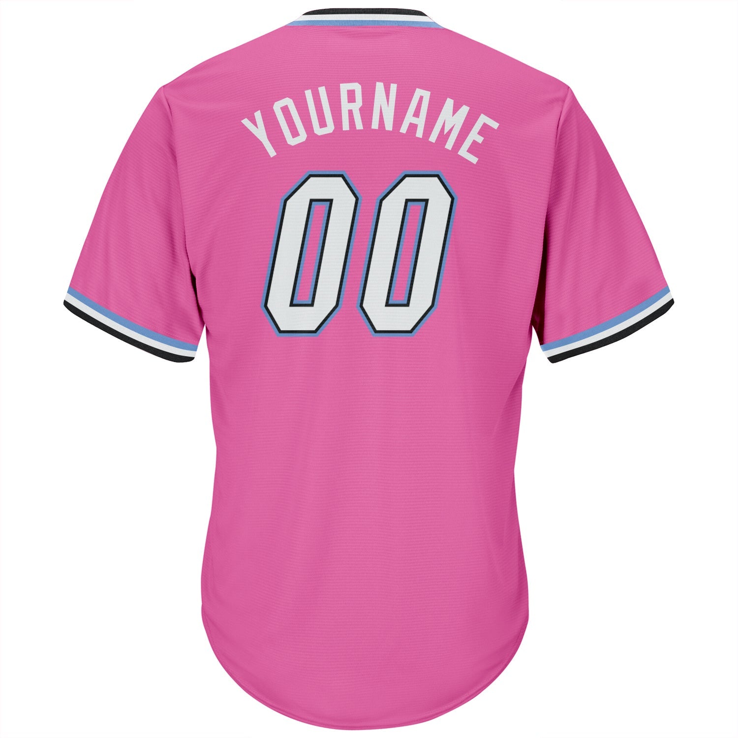 Custom Pink White-Light Blue Authentic Throwback Rib-Knit Baseball Jersey Shirt view 3