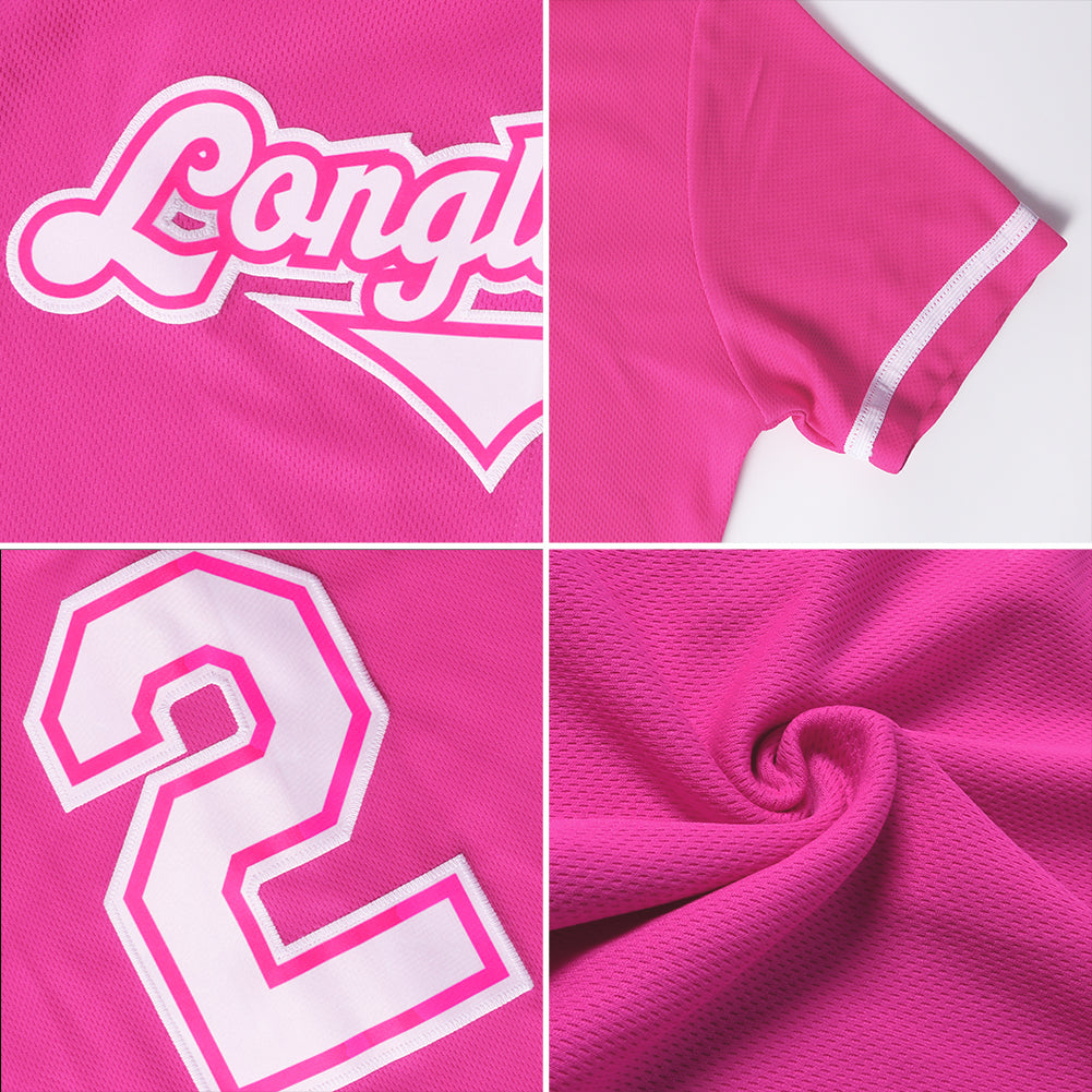 Custom Pink White-Light Blue Authentic Throwback Rib-Knit Baseball Jersey Shirt view 7