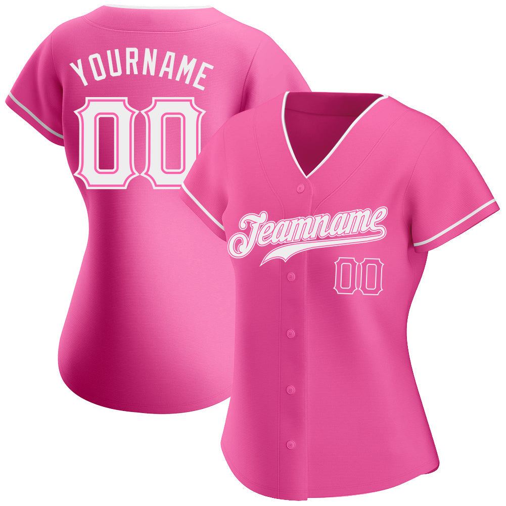 Custom Pink White Authentic Baseball Jersey view 2