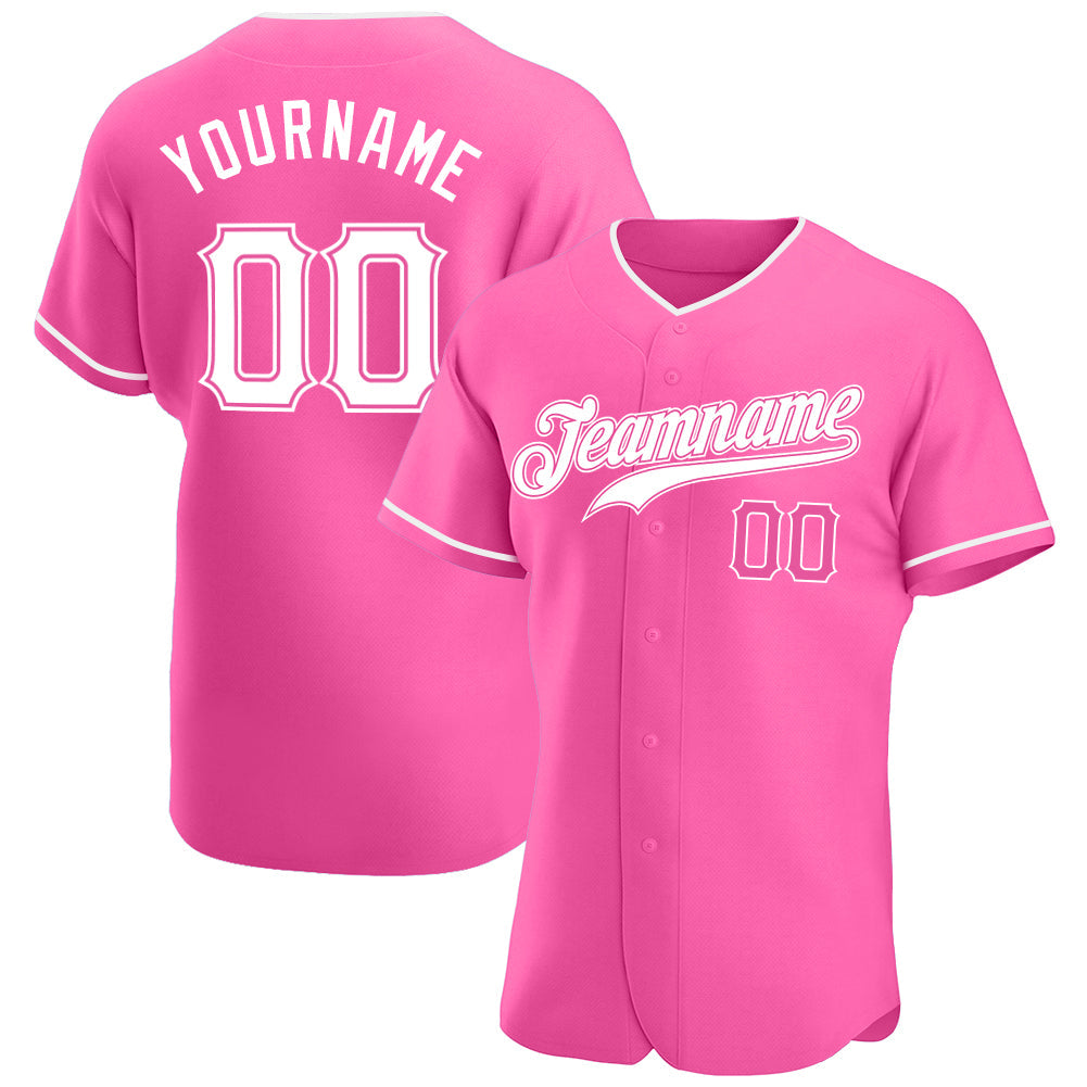 Custom Pink White Authentic Baseball Jersey - Main View