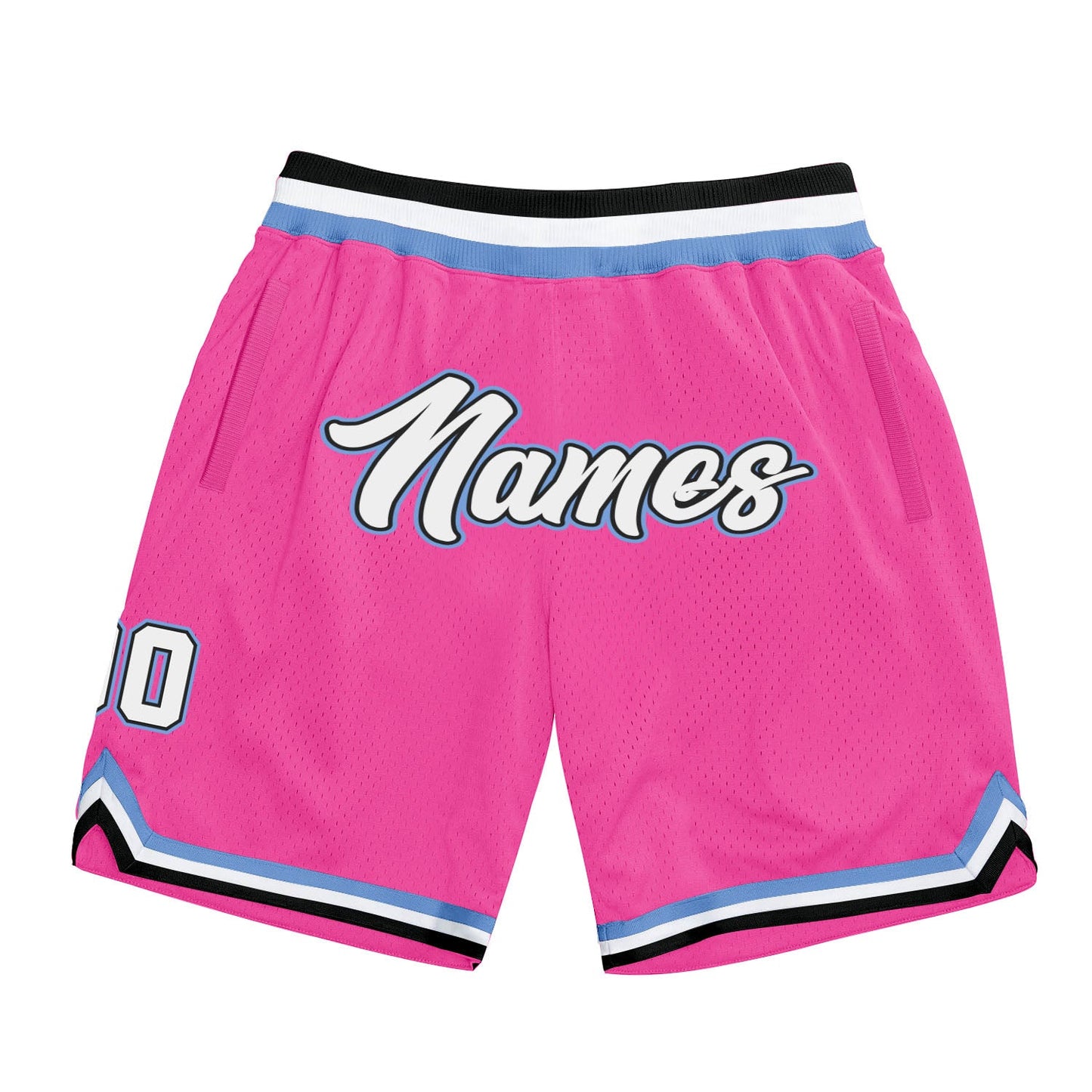 Custom Pink White-Light Blue Authentic Throwback Basketball Shorts - Main View