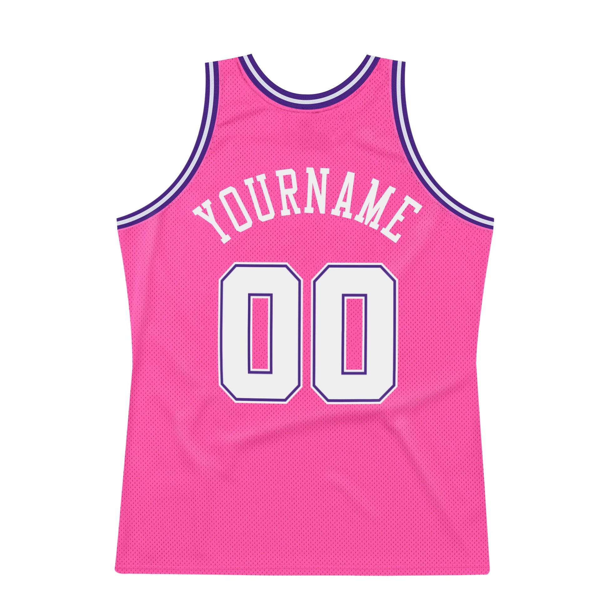 Custom Pink White-Purple Authentic Throwback Basketball Jersey view 6