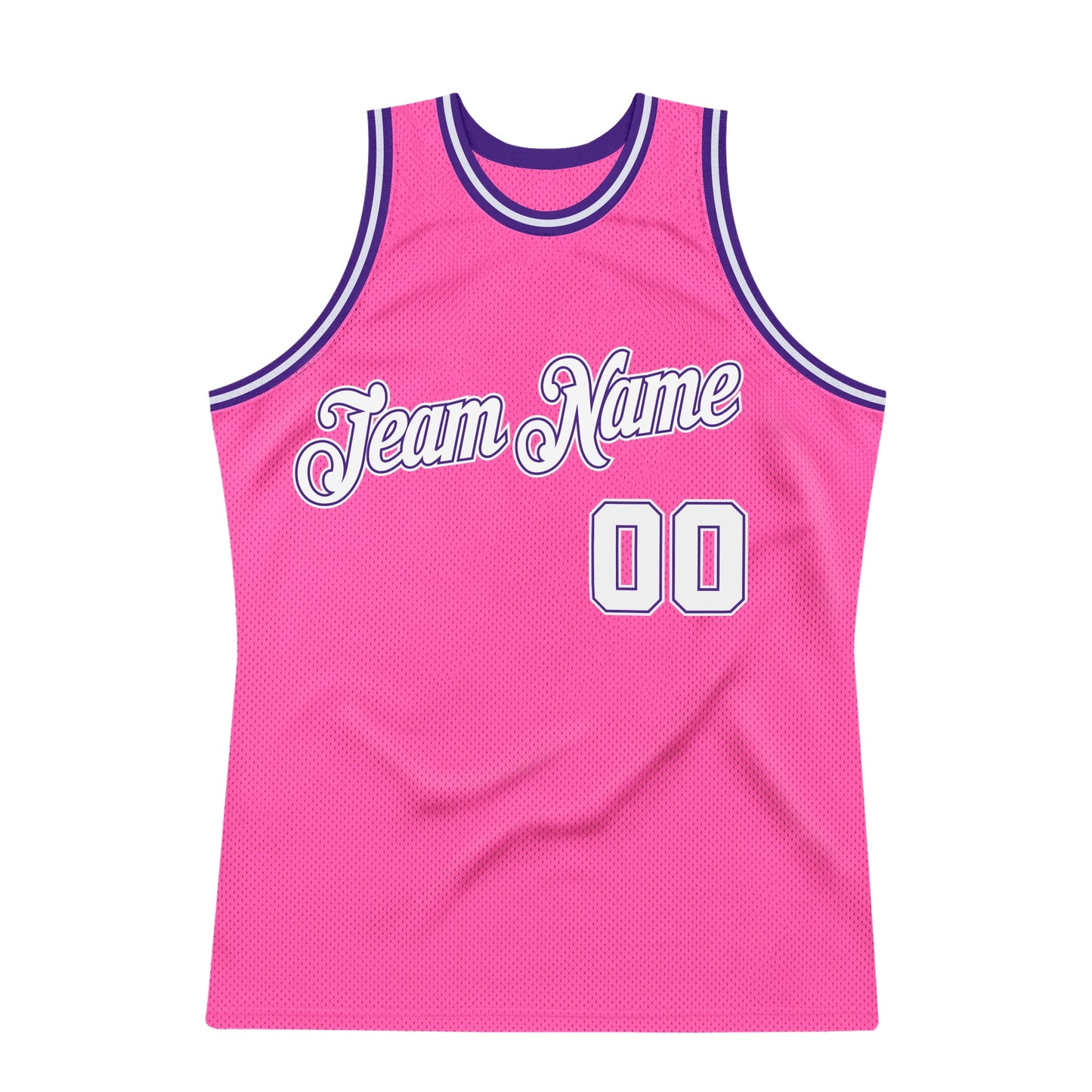 Custom Pink White-Purple Authentic Throwback Basketball Jersey view 7