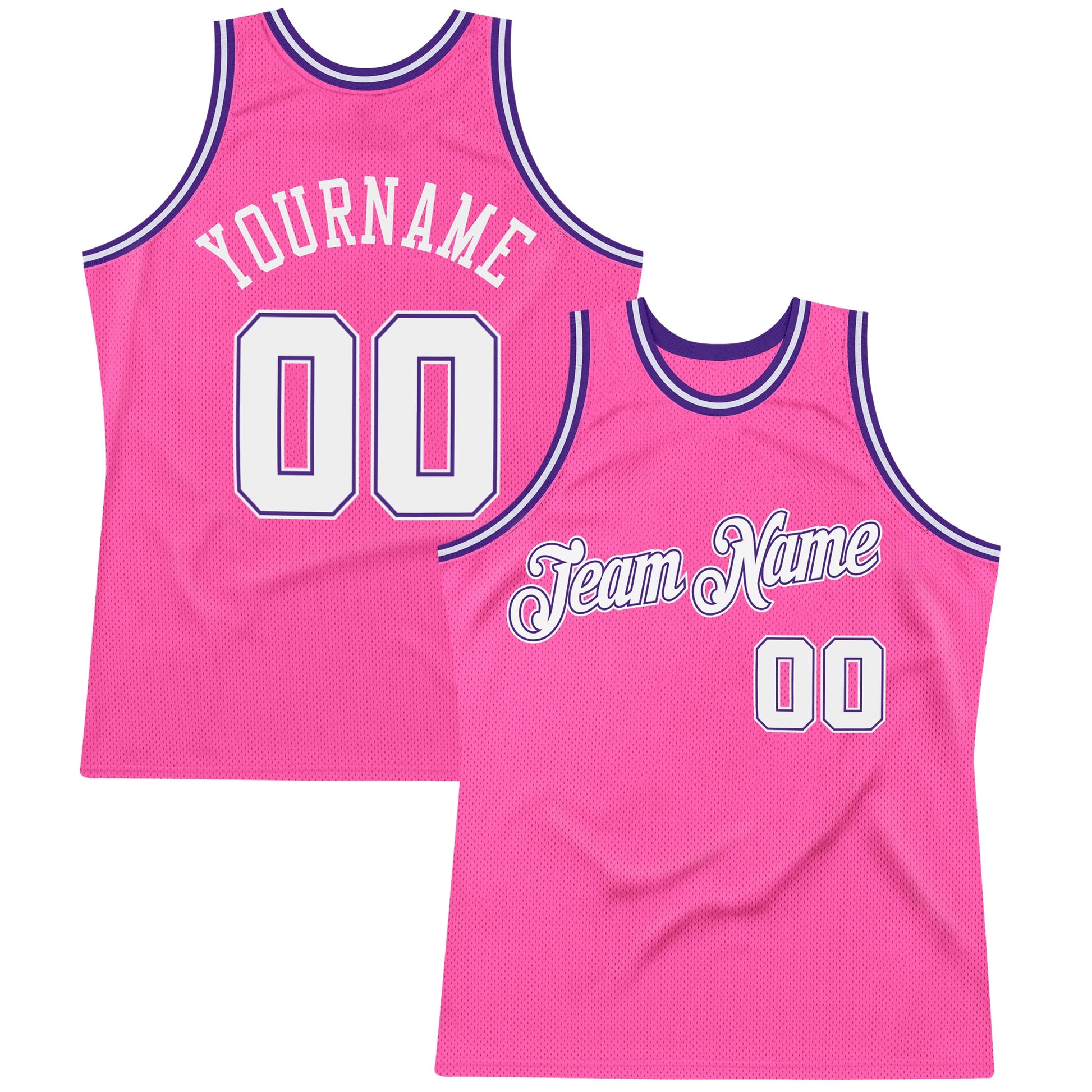 Custom Pink White-Purple Authentic Throwback Basketball Jersey - Main View