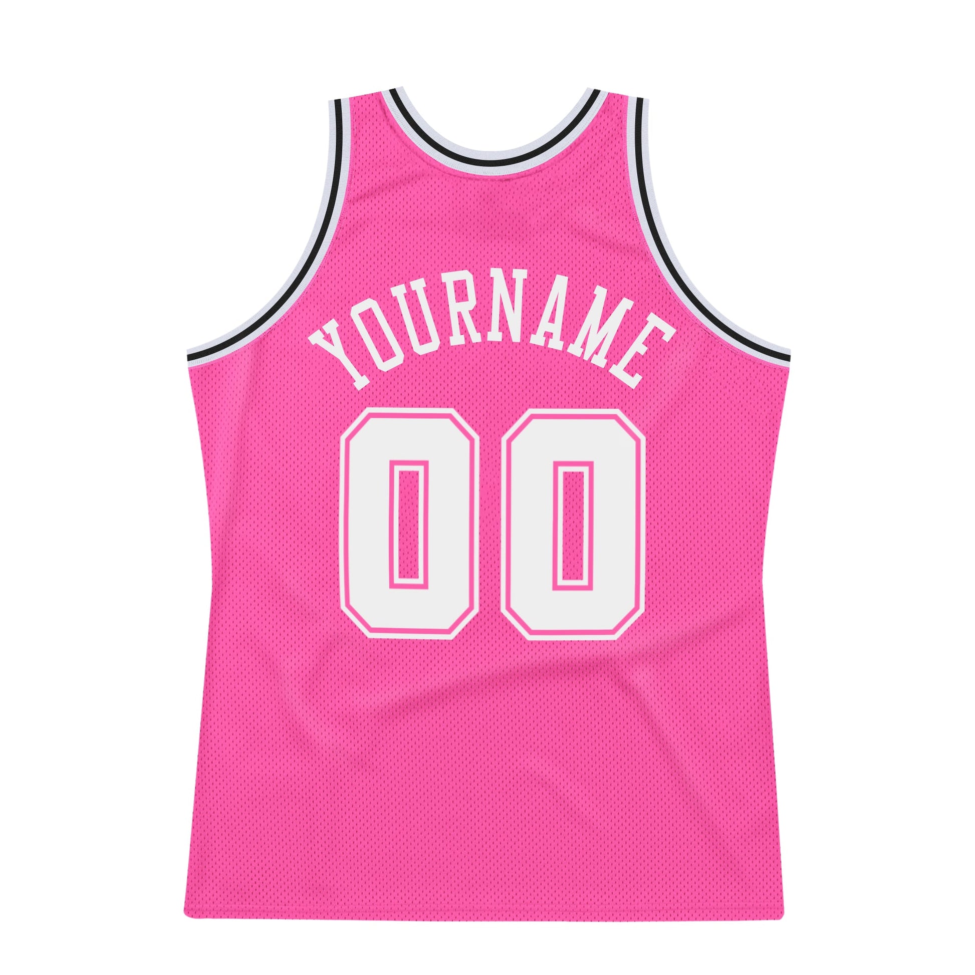 Custom Pink White-Black Authentic Throwback Basketball Jersey view 6