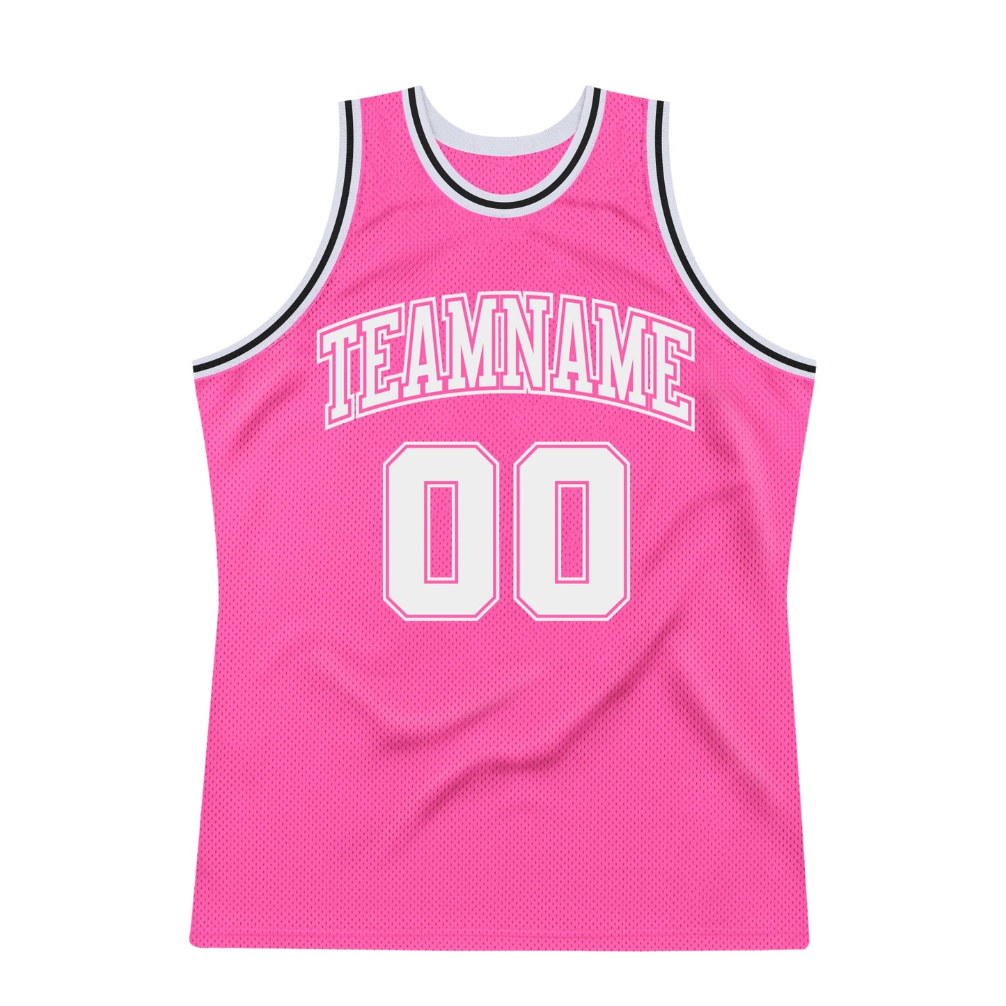 Custom Pink White-Black Authentic Throwback Basketball Jersey view 7