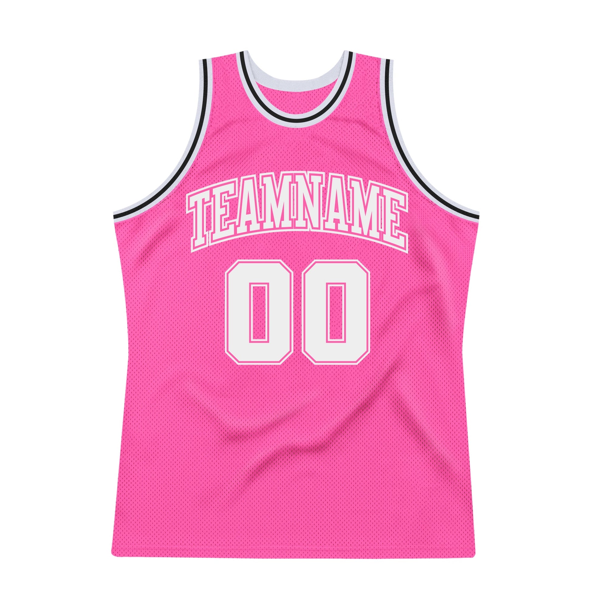 Custom Pink White-Black Authentic Throwback Basketball Jersey view 7