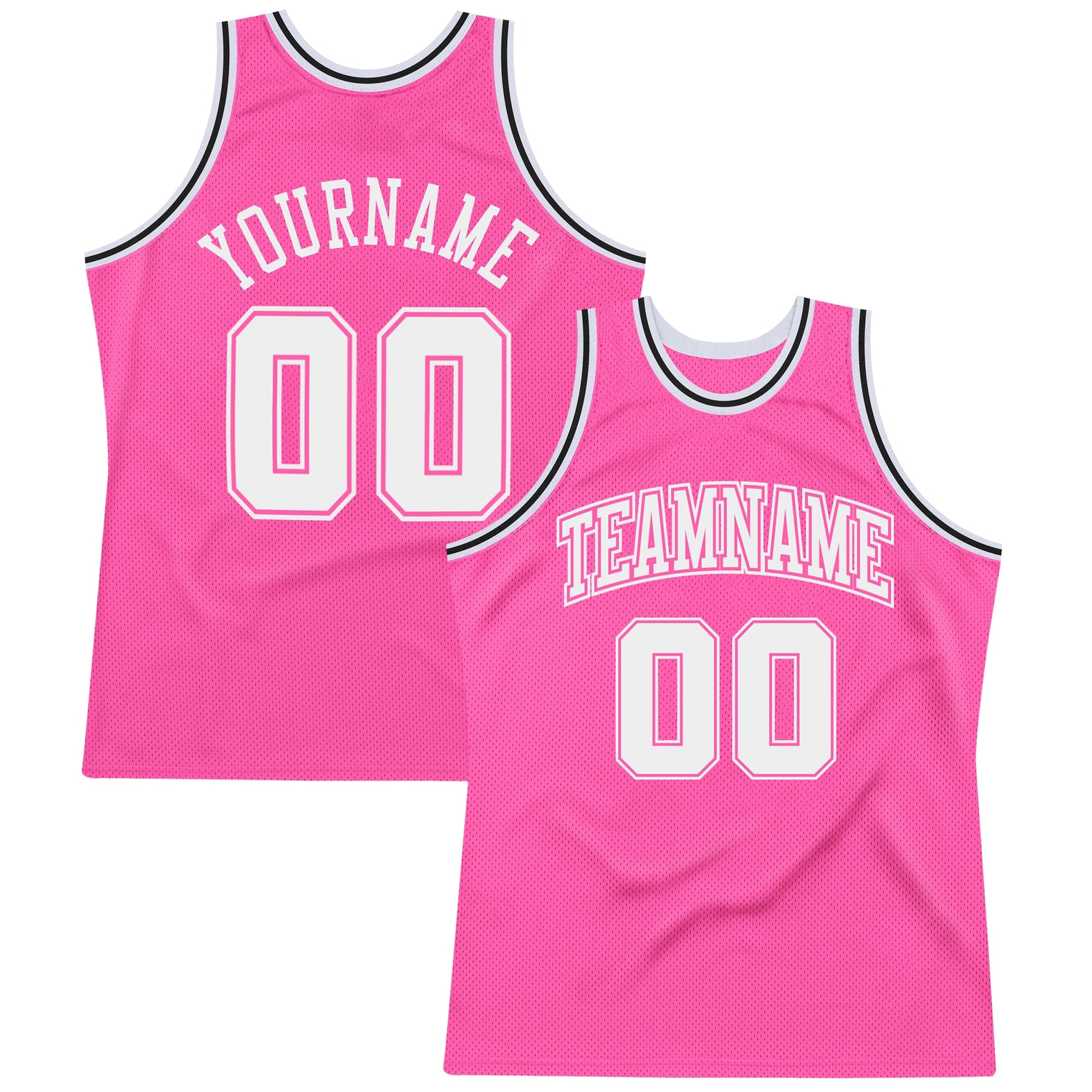Custom Pink White-Black Authentic Throwback Basketball Jersey - Main View