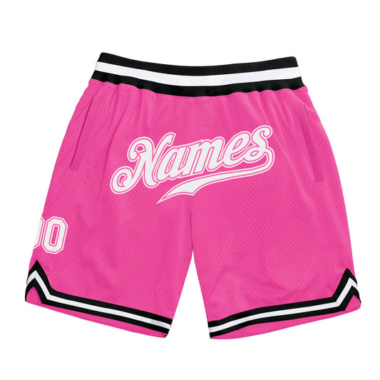 Custom Pink White-Black Authentic Throwback Basketball Shorts - Main View