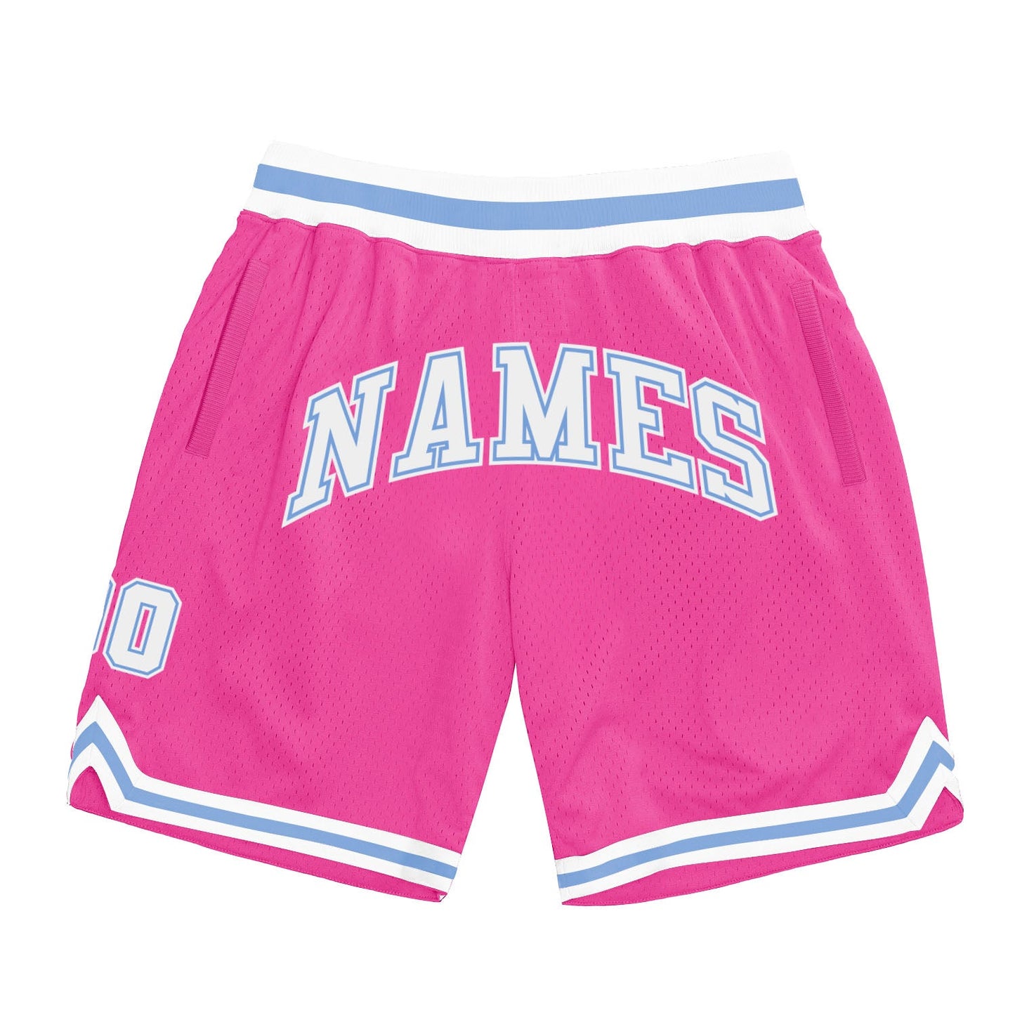 Custom Pink White-Light Blue Authentic Throwback Basketball Shorts - Main View