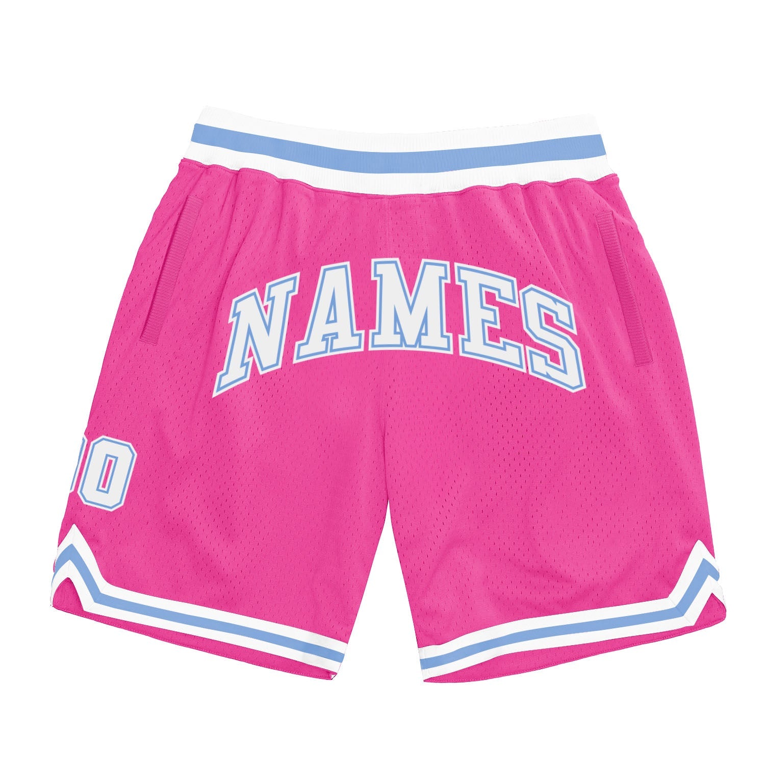 Custom Pink White-Light Blue Authentic Throwback Basketball Shorts - Main View